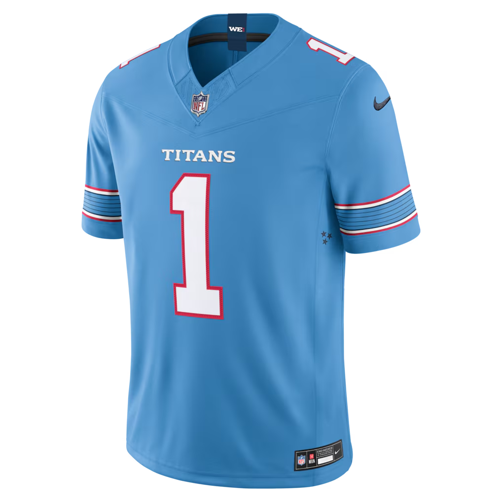 Cameron Ward #1 Tennessee Titans Light Blue Vapor F.U.S.E. Sewn Down Limited Jersey