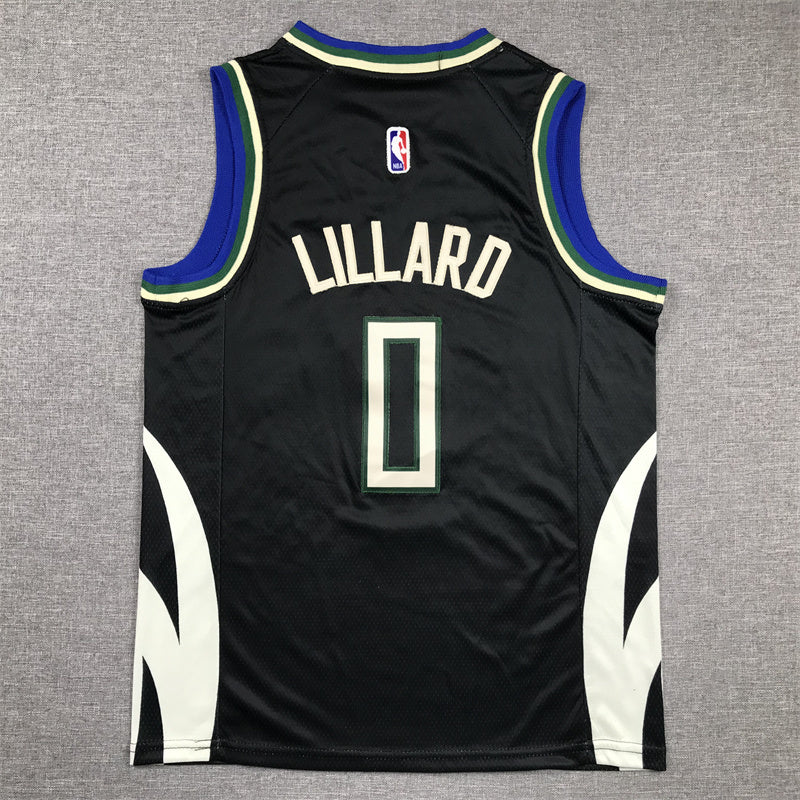 Youth Damian Lillard Milwaukee Bucks #0  Embroidered Jersey