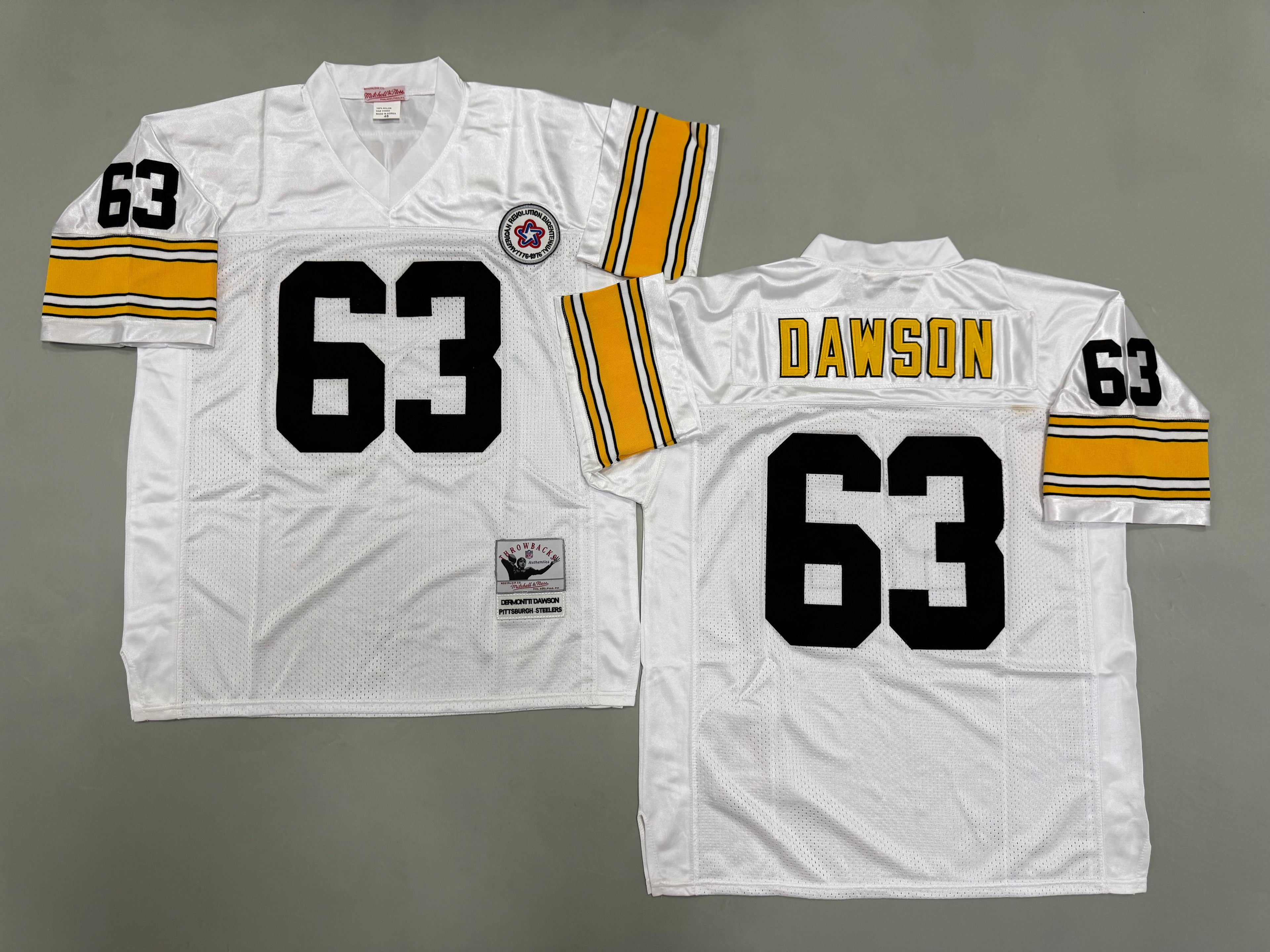 Mens Dermontti Dawson#63 white‌ Pittsburgh Steelers Vintage Throwback Jersey