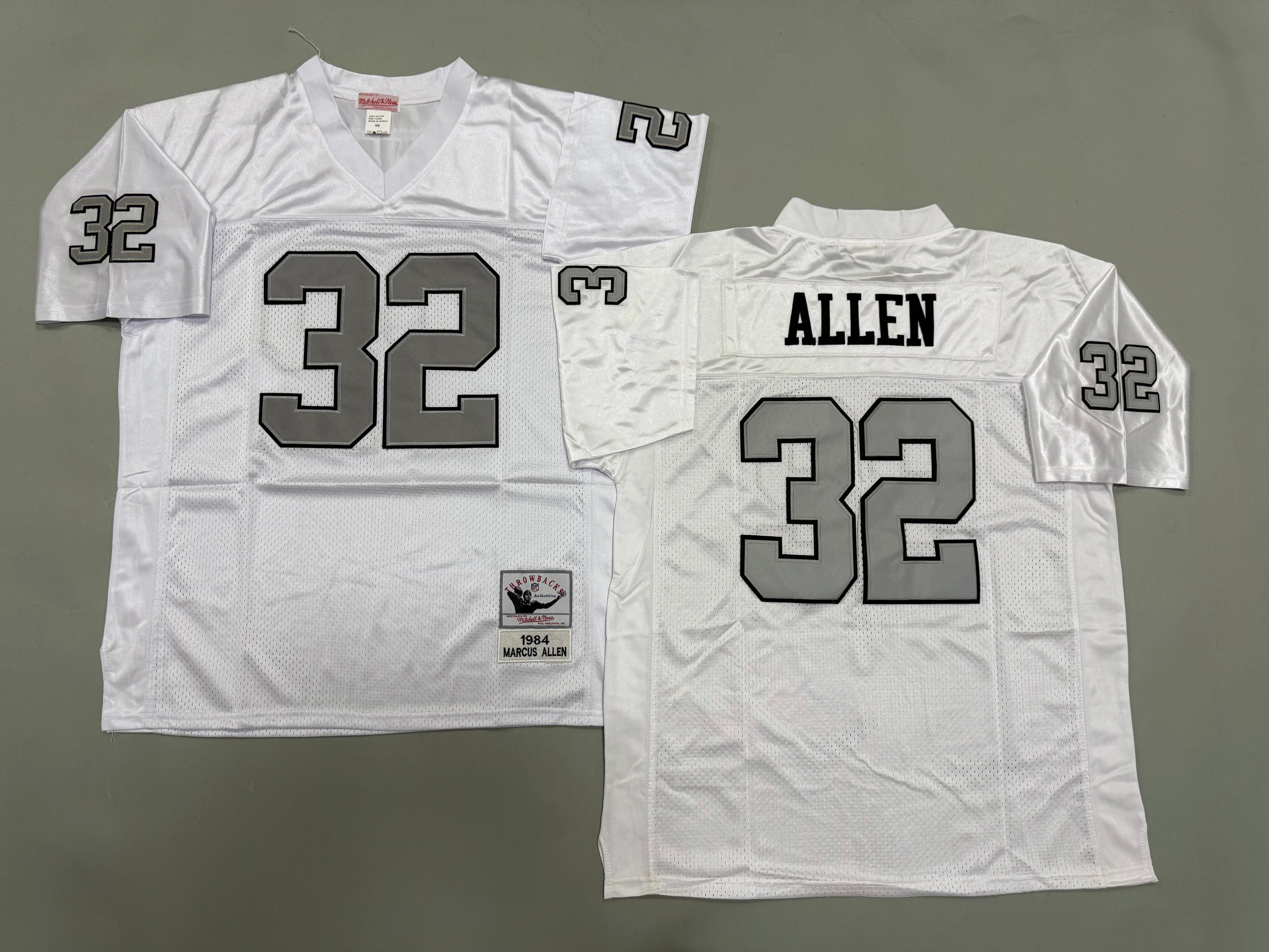 Mens Marcus Allen#32 white Los Angeles Raiders Vintage Throwback Jersey