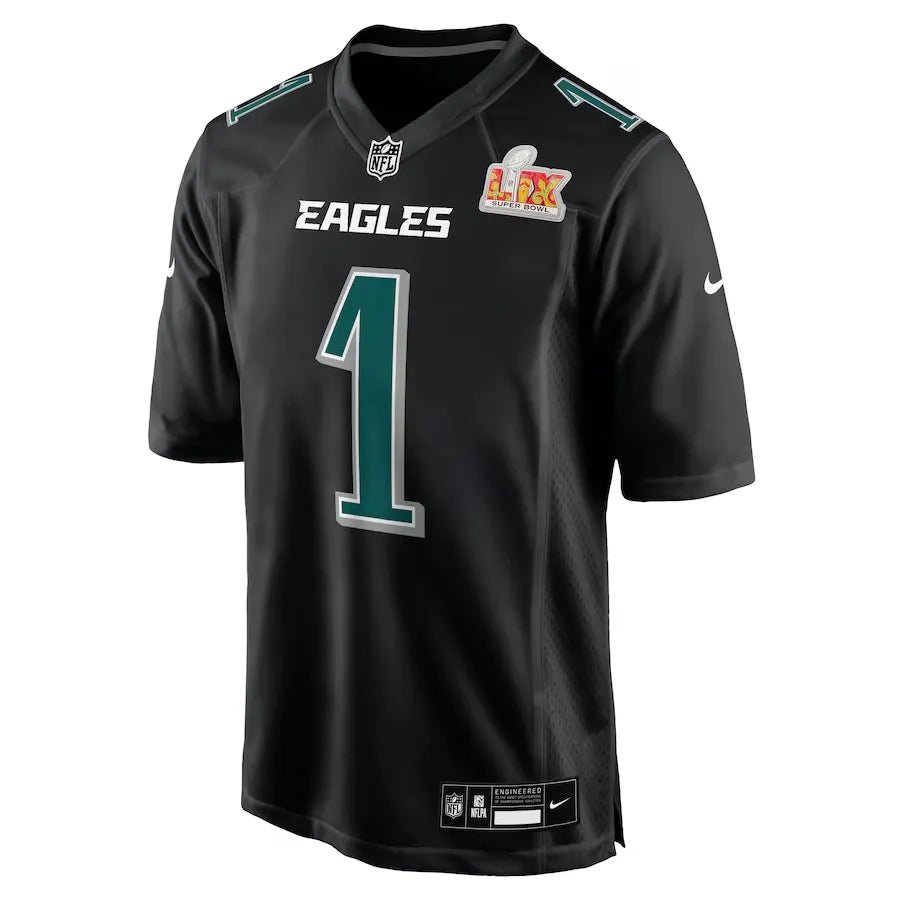 Men's Philadelphia Eagles Jalen Hurts  Carbon Black Super Bowl LIX Fashion Game Player Jersey