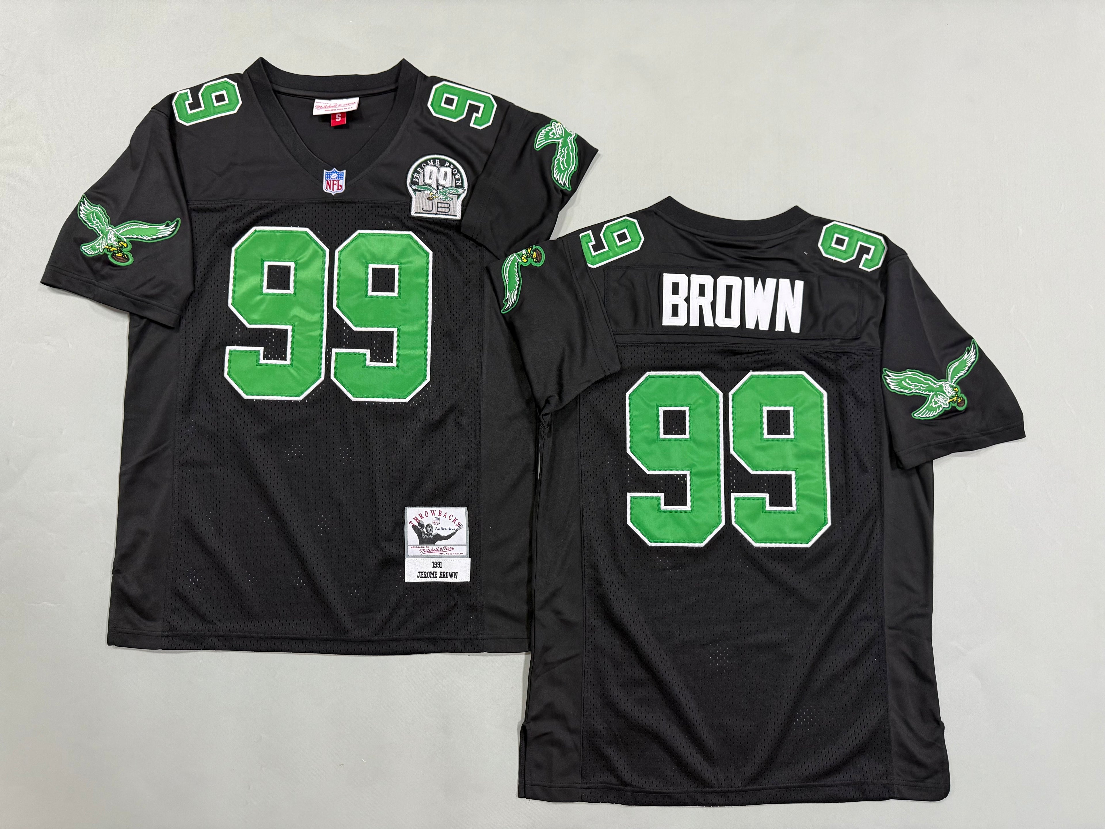 Mens Jerome Brown#99 black Philadelphia Eagles Vintage Throwback Jersey