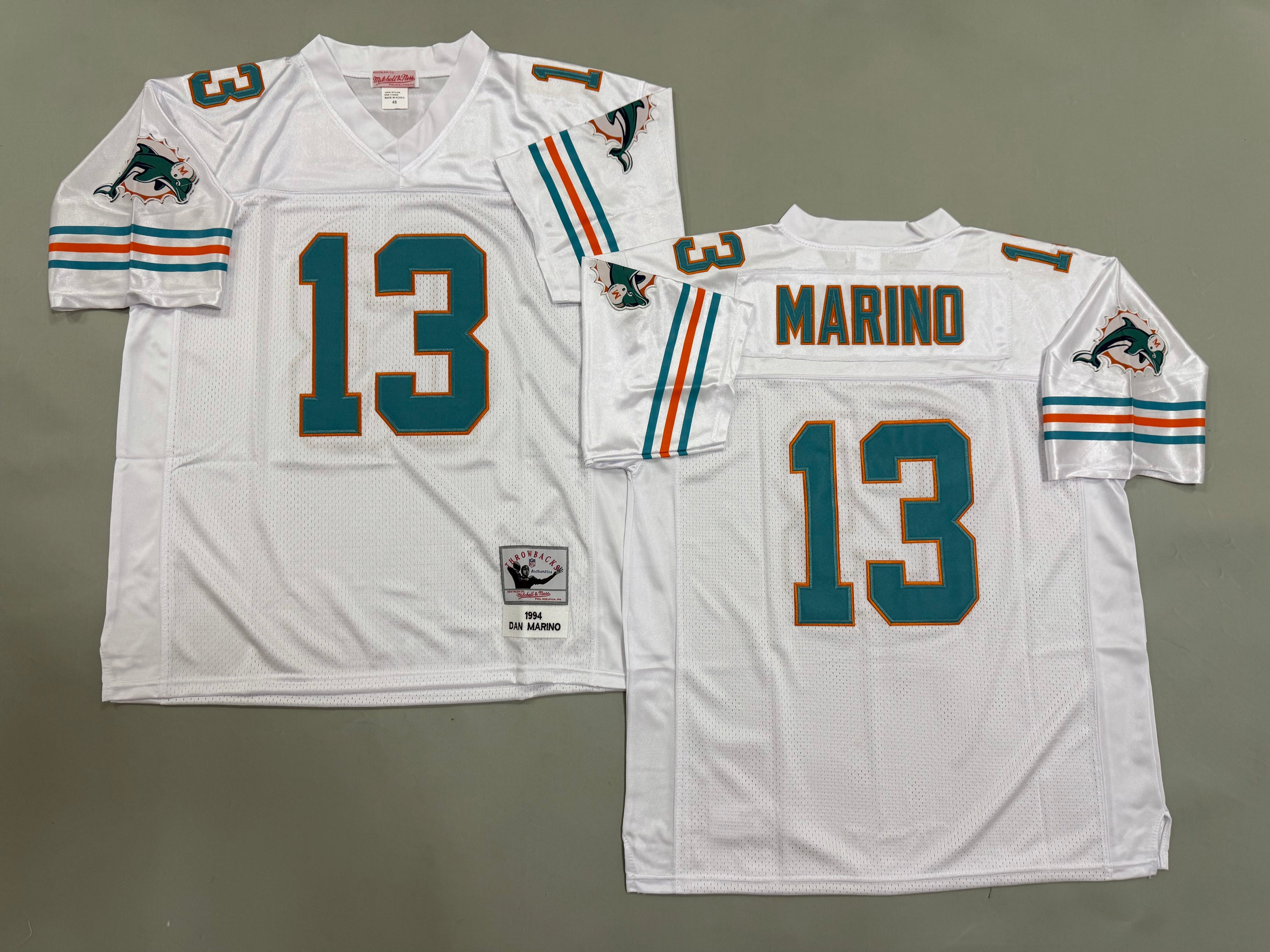 Mens Dan Marino#13 white Miami Dolphins Vintage Throwback Jersey