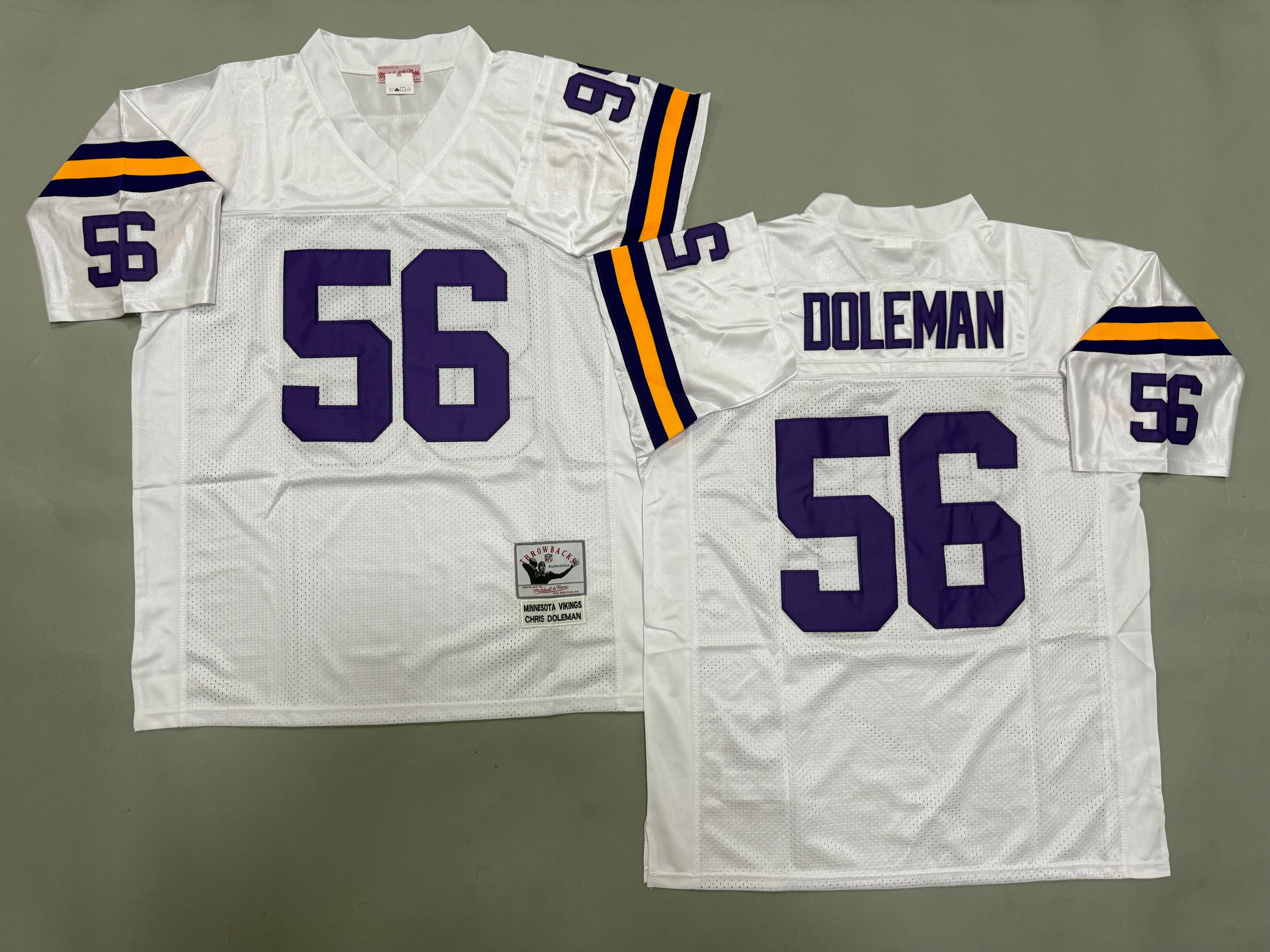 Mens Chris Doleman#56 white Minnesota Vikings Vintage Throwback Jersey