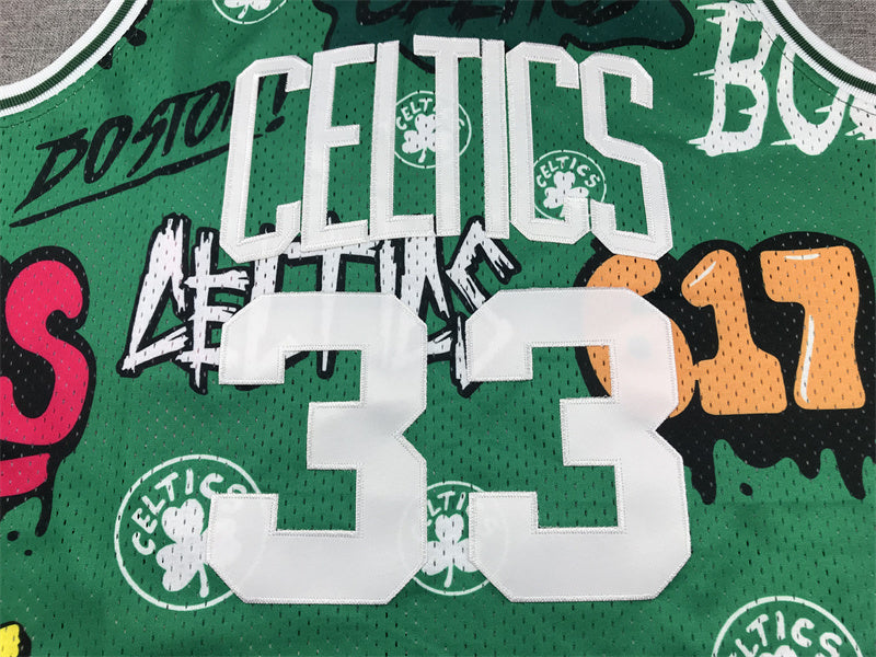 Boston Celtics Larry Bird #33 "Graffiti" 1985-86 Throwback Jersey — Embroidered