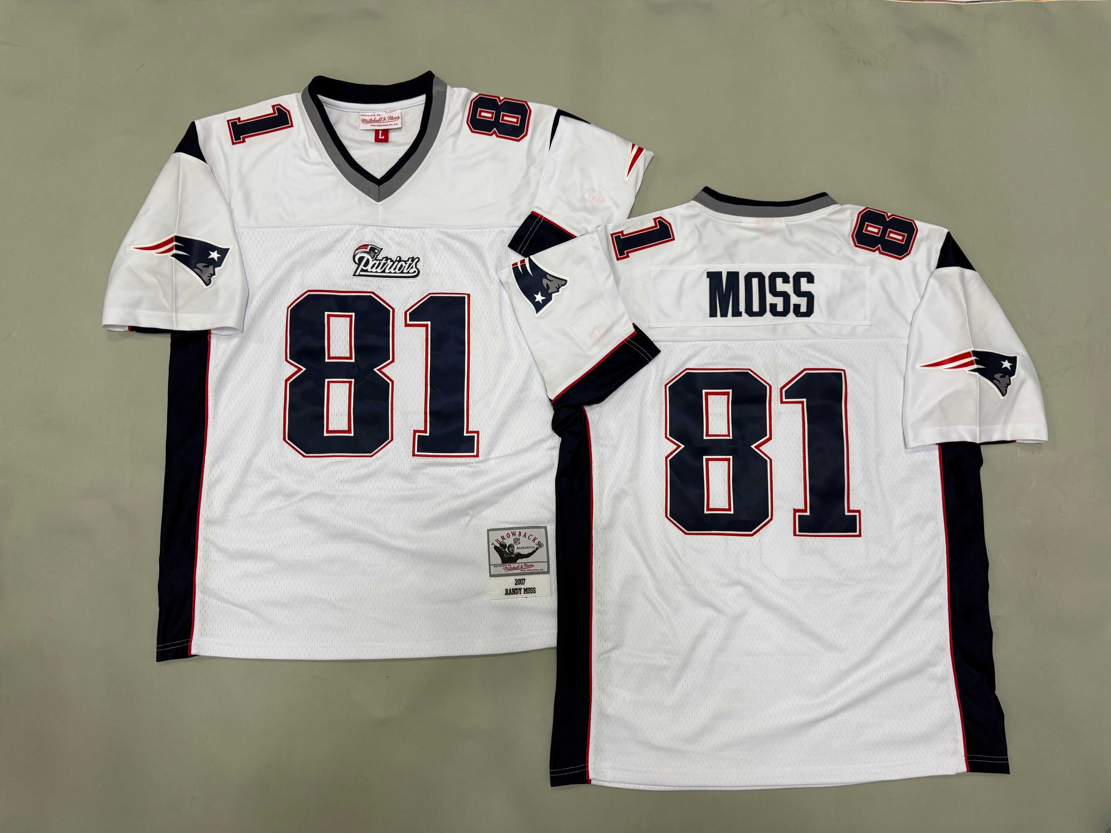 Mens Randy Moss#81 white New England Patriots Vintage Throwback Jersey