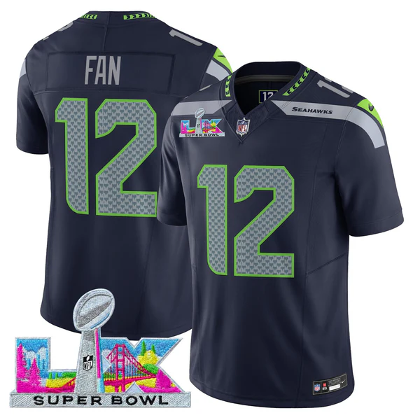 12th Fan #12 Seattle Seahawks Super Bowl LX Patch Game Jersey