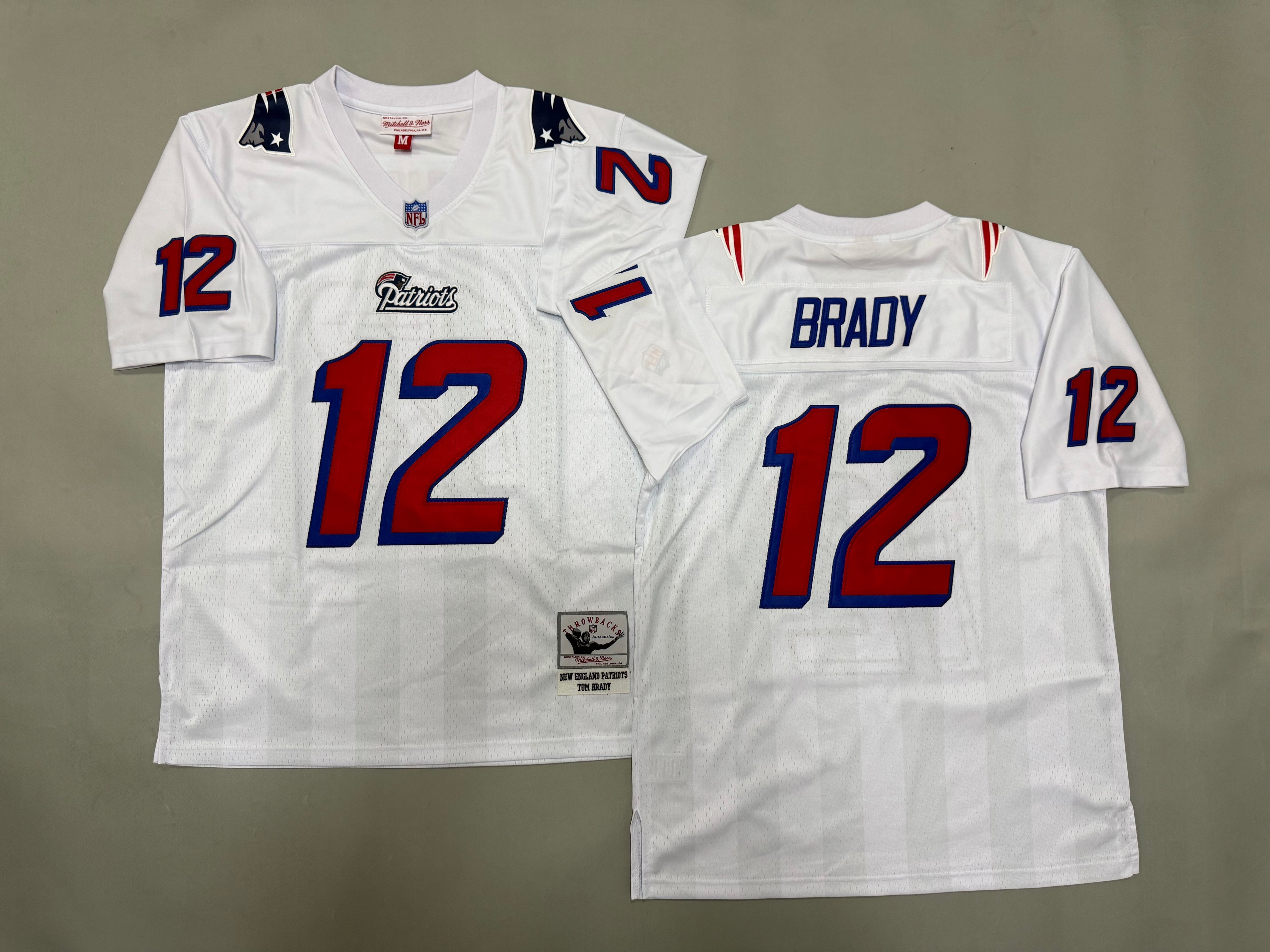 Mens Tom Brady#12 white New England Patriots Vintage Throwback Jersey