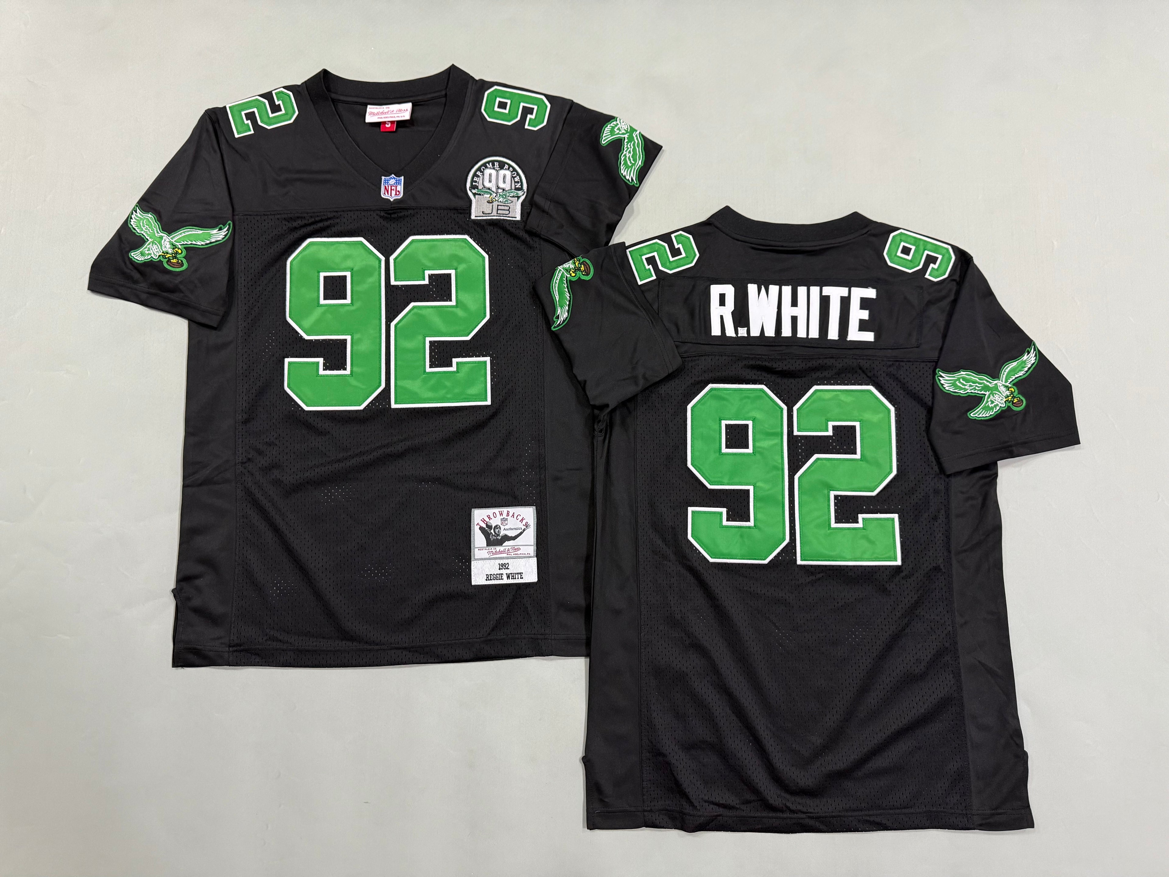 Mens Reggie White#92 black Philadelphia Eagles Vintage Throwback Jersey