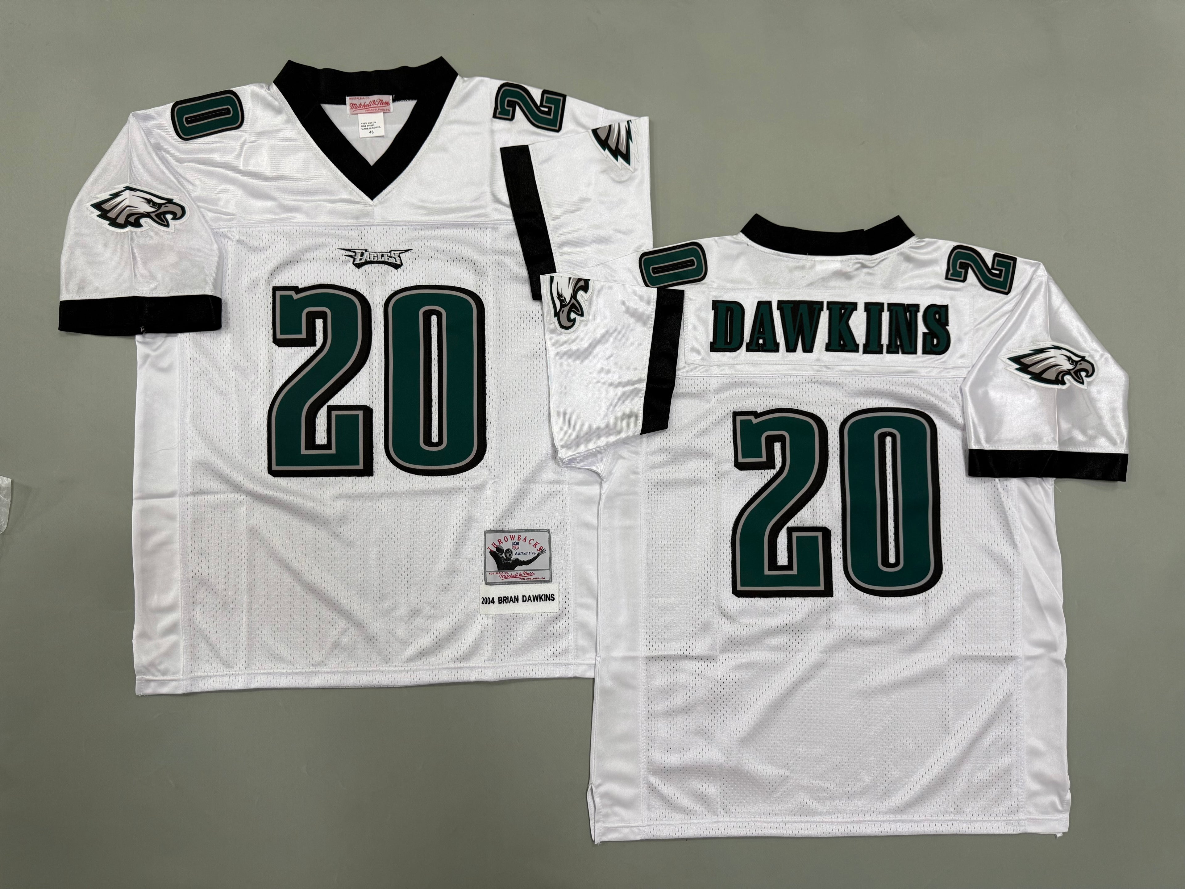 Mens Brian Dawkins#20 white Philadelphia Eagles Vintage Throwback Jersey