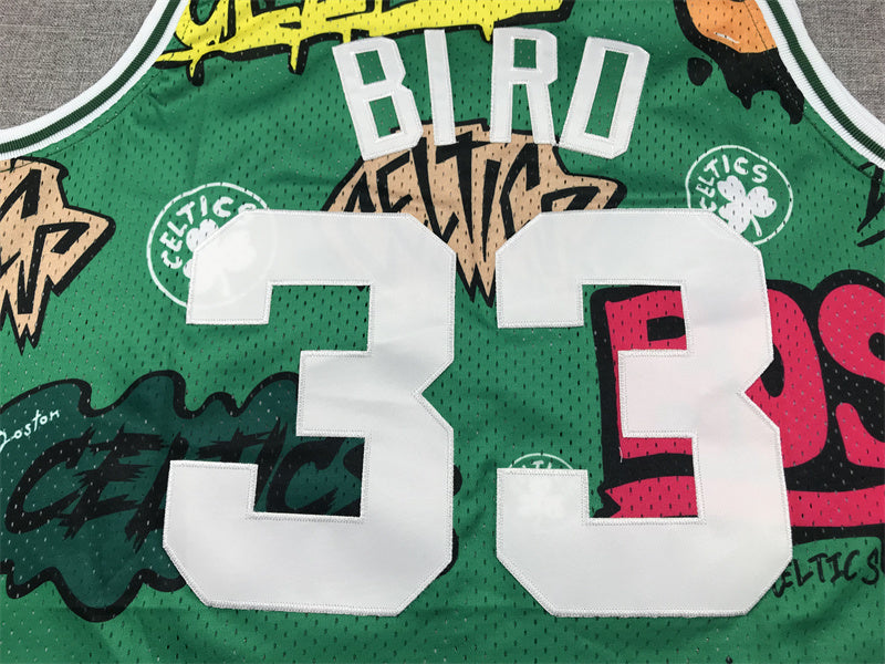 Boston Celtics Larry Bird #33 "Graffiti" 1985-86 Throwback Jersey — Embroidered