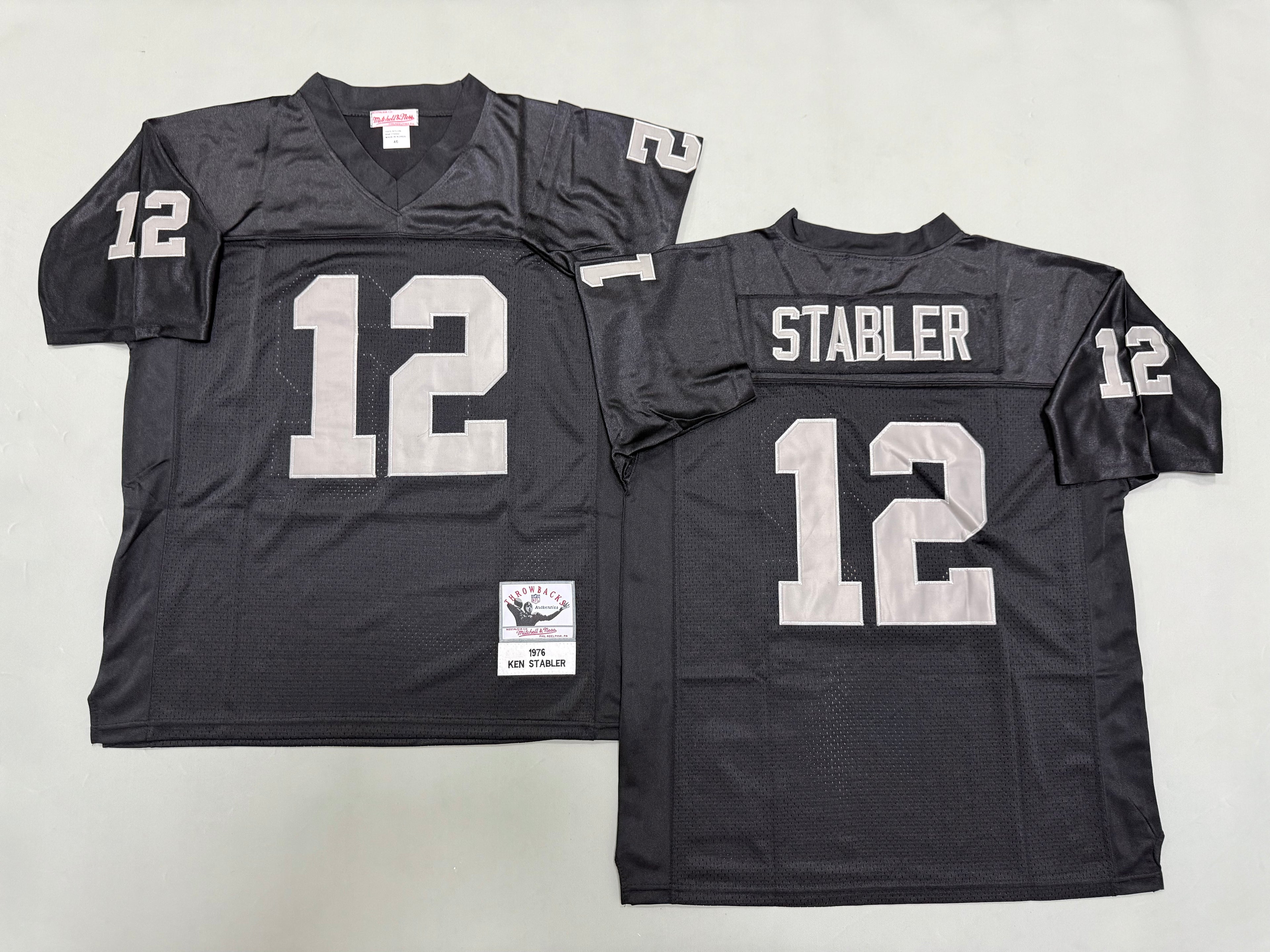 Mens Ken Stabler#12 black Los Angeles Raiders Vintage Throwback Jersey