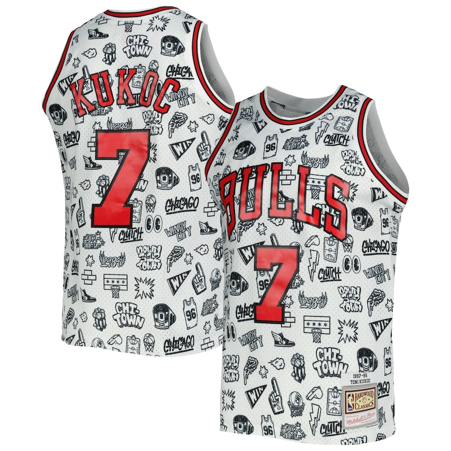 Toni Kukoc Chicago Bulls Mitchell & Ness 1997/98 Hardwood Classics Doodle Swingman Jersey - White