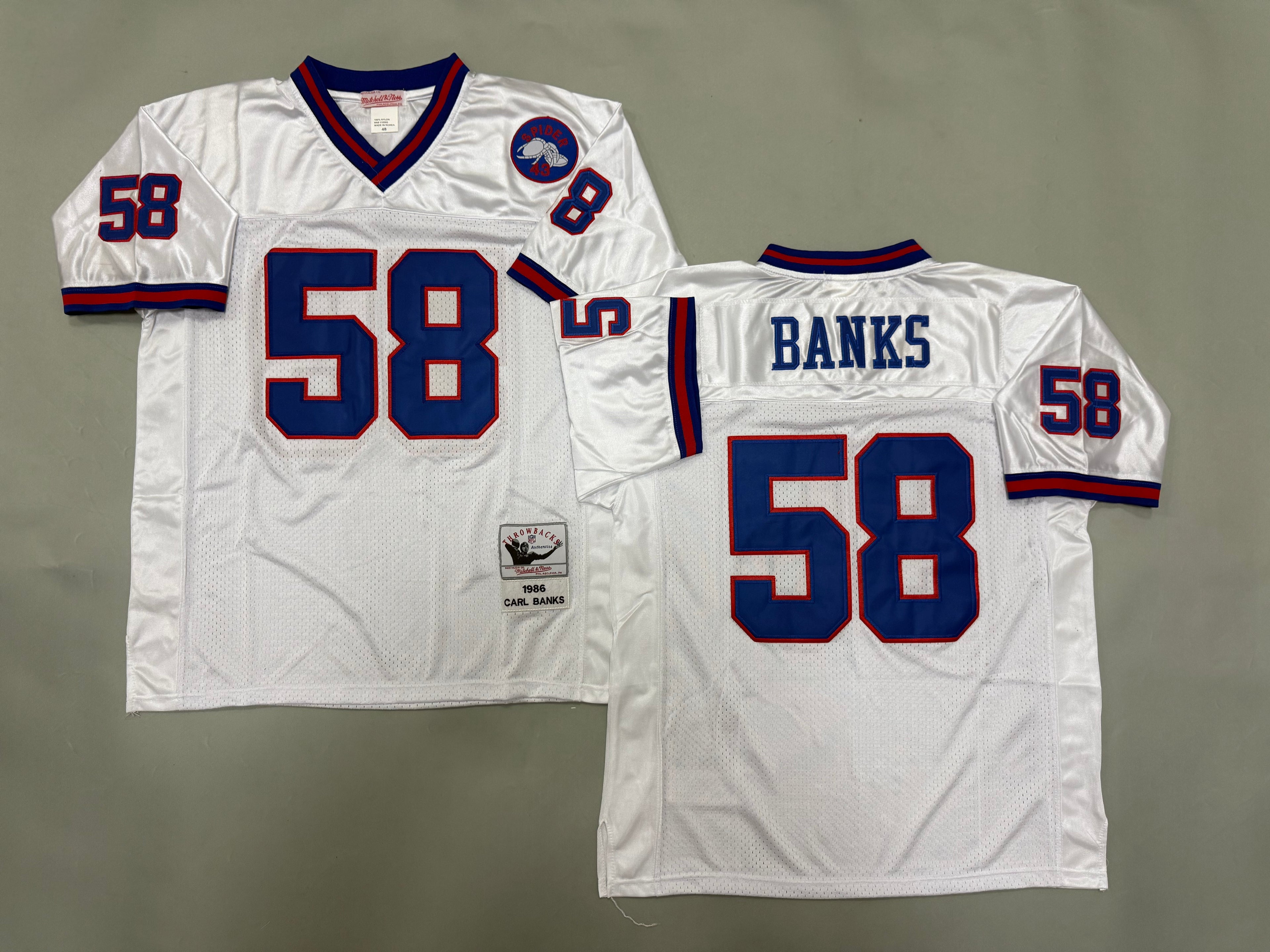 Mens Carl Banks#58 white New York Giants Vintage Throwback Jersey