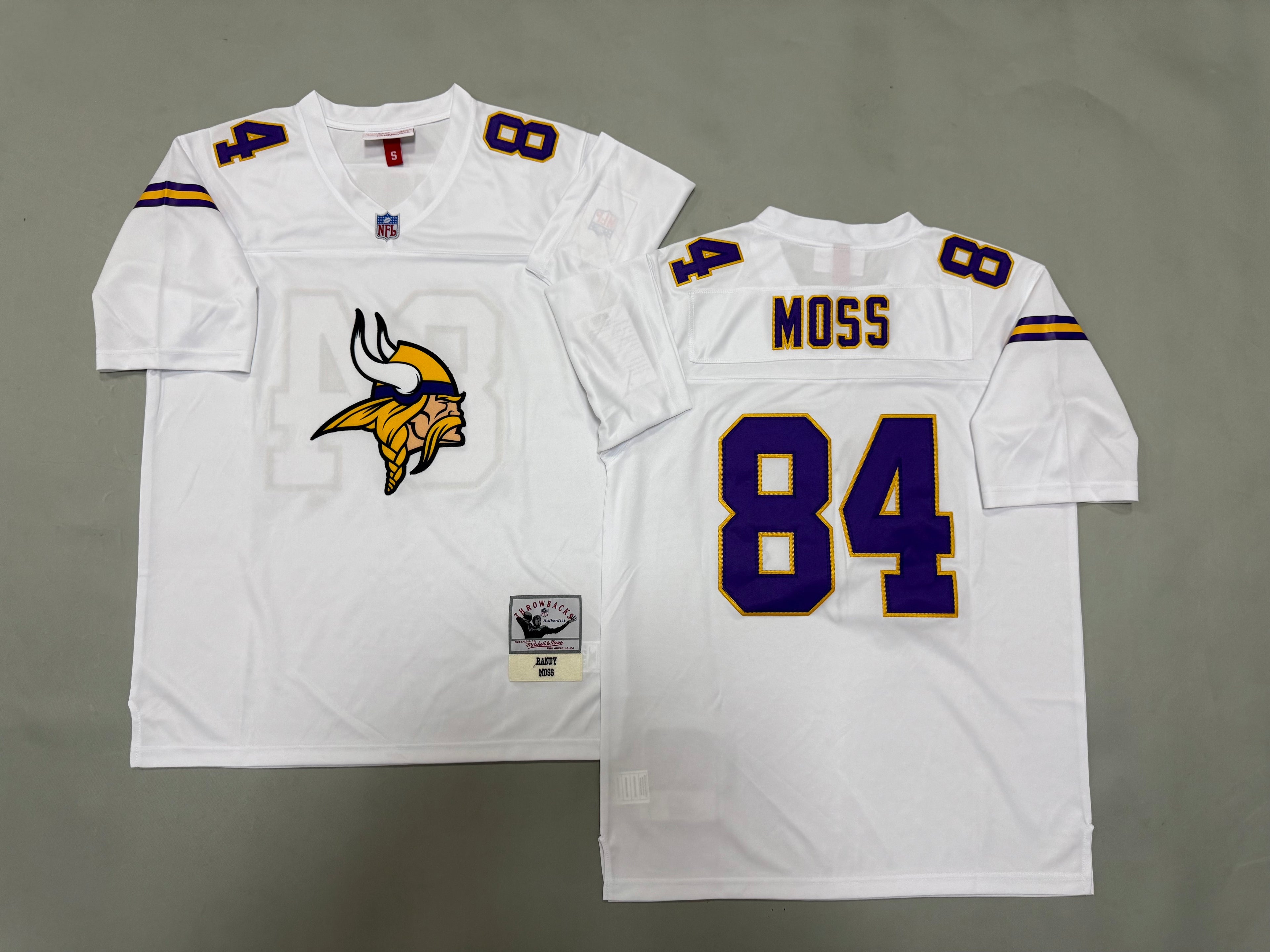 Mens Randy Moss#84 white Minnesota Vikings Vintage Throwback Jersey