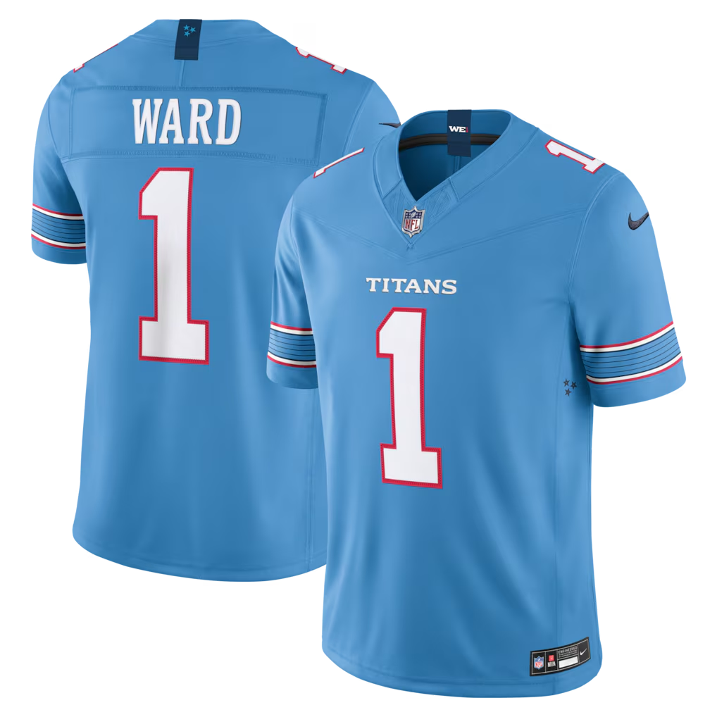 Cameron Ward #1 Tennessee Titans Light Blue Vapor F.U.S.E. Sewn Down Limited Jersey