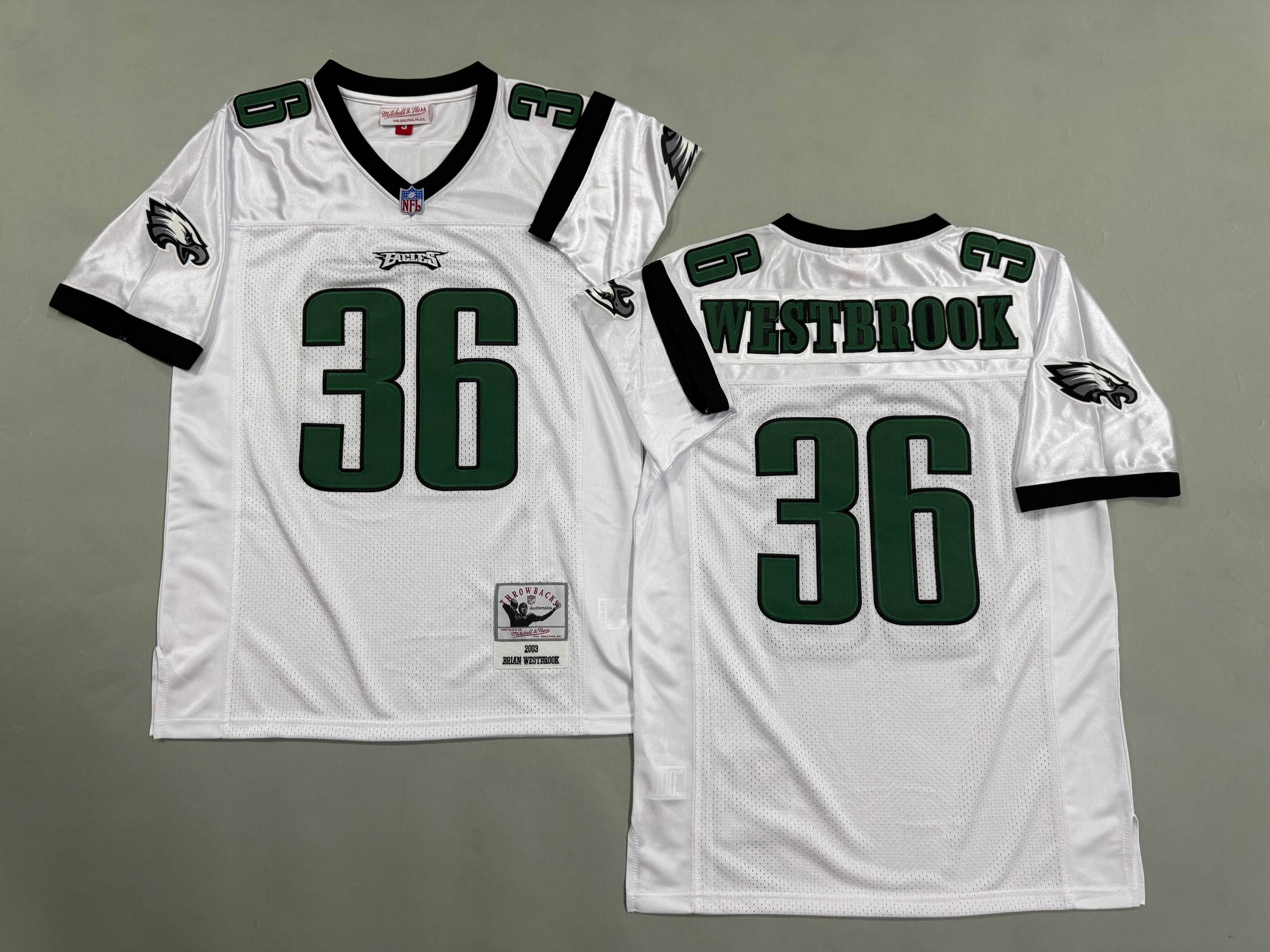 Mens Brian Westbrook#36 white Philadelphia Eagles Vintage Throwback Jersey