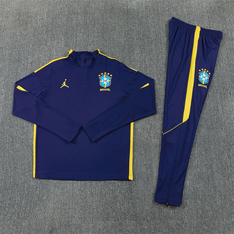 Brazil National Team 2025/2026 Season Dark Blue Long-Sleeve Half-Zip Training Set