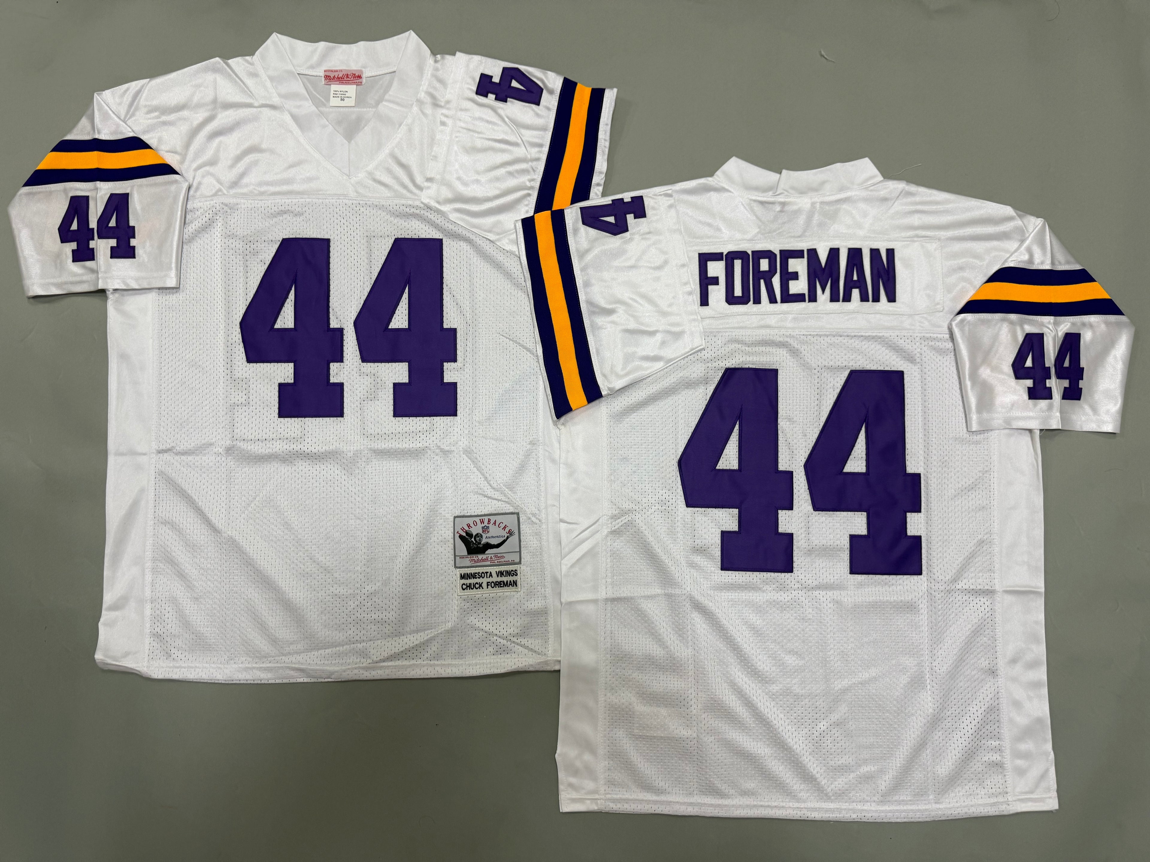 Mens Chuck Foreman#44 white Minnesota Vikings Vintage Throwback Jersey