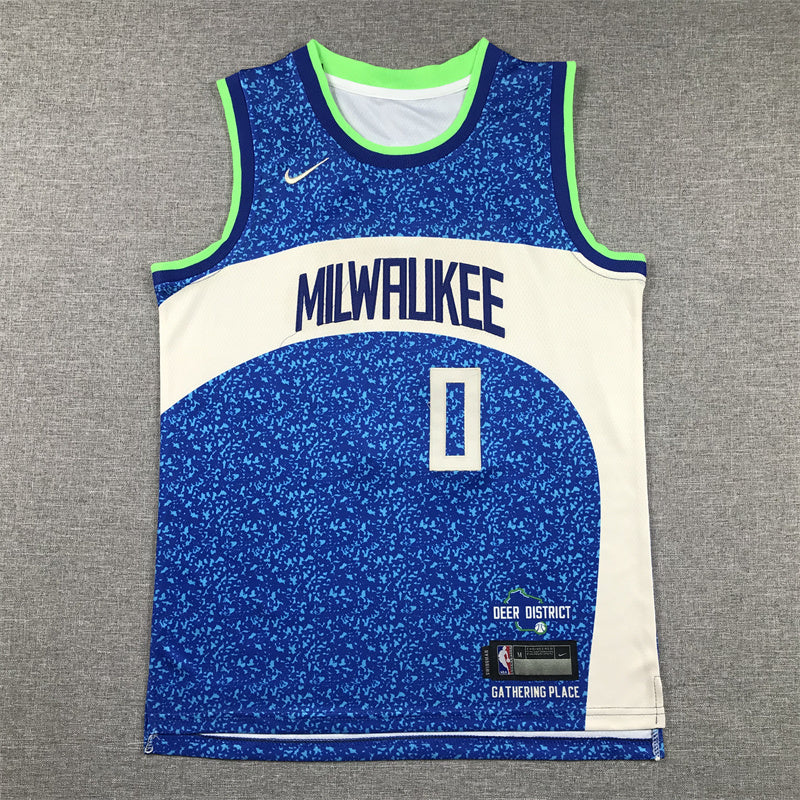 Youth Damian Lillard Milwaukee Bucks #0 City Edition Embroidered Jersey