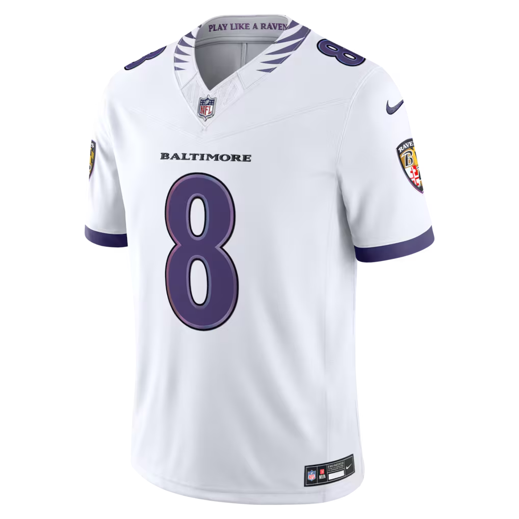 Men's Baltimore Ravens Lamar Jackson White Vapor F.U.S.E. Sewn Down Limited Jersey