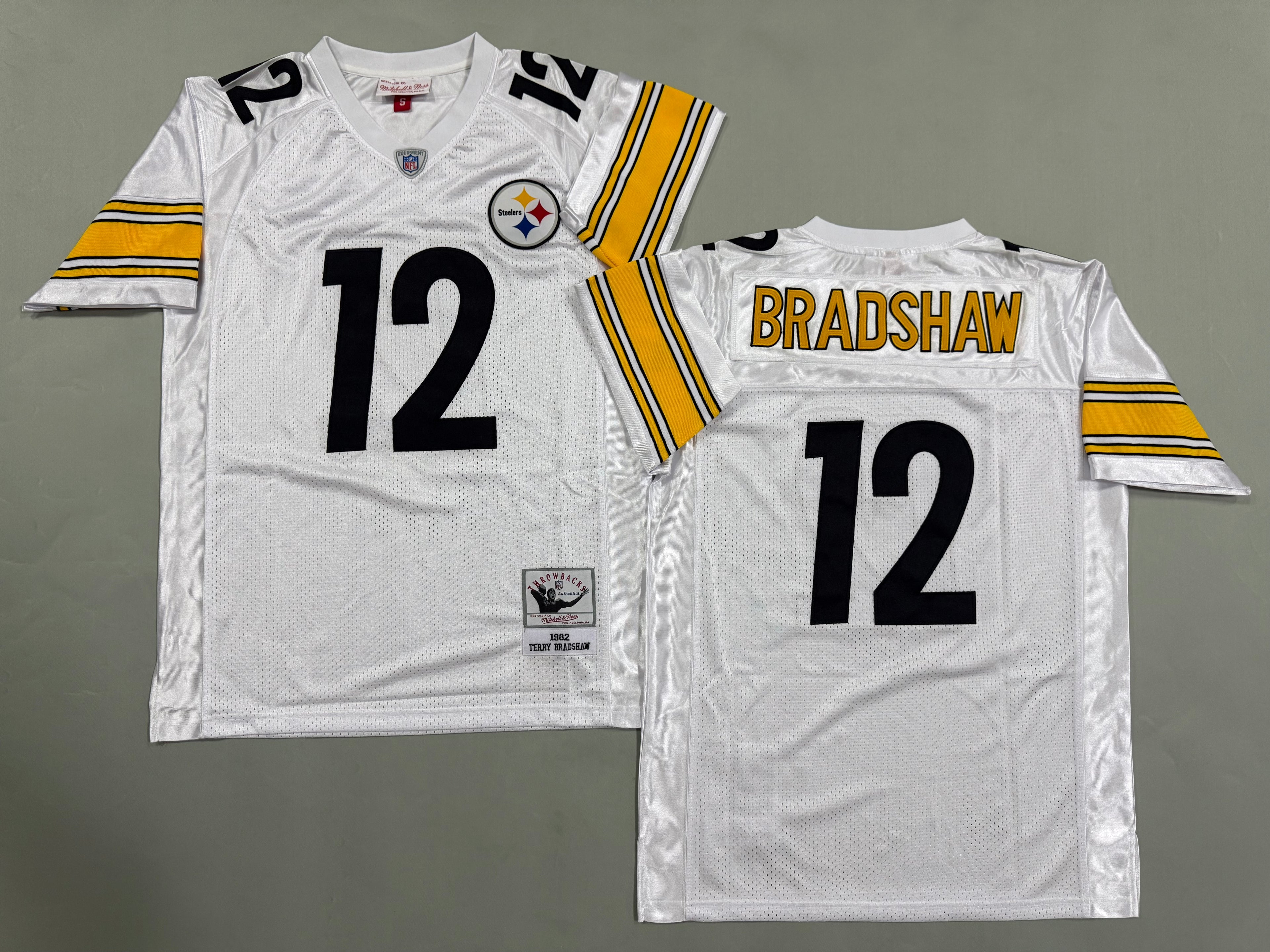 Mens Terry Bradshaw#12 white‌ Pittsburgh Steelers Vintage Throwback Jersey