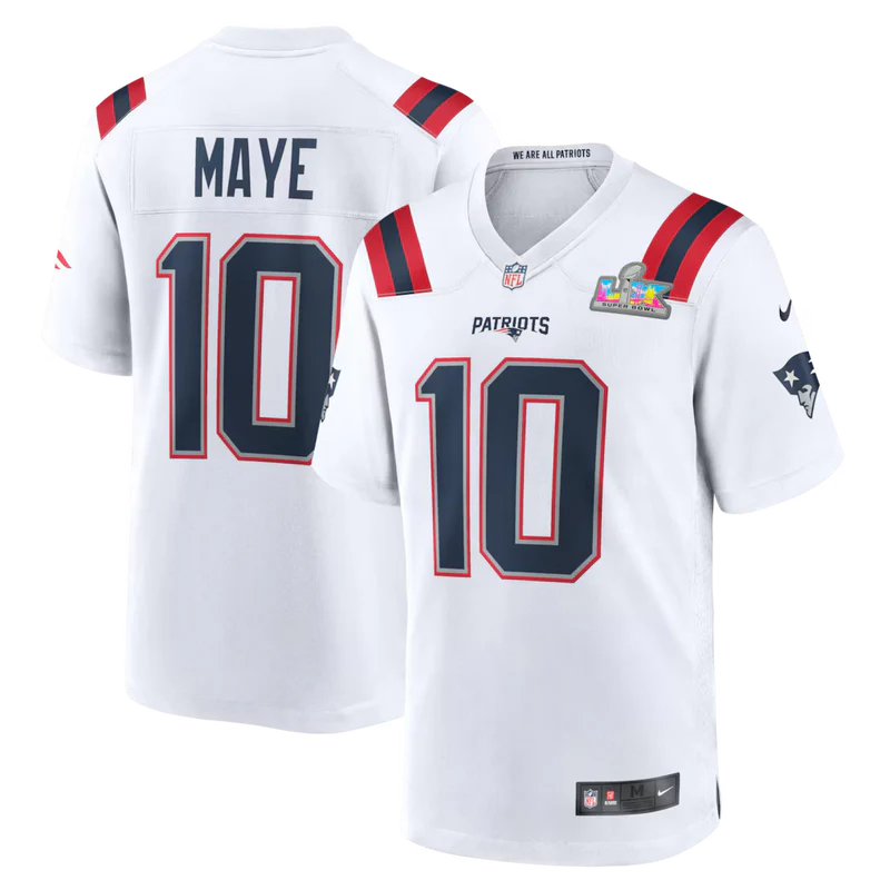 Drake Maye #10 Super Bowl New England Patriots Jersey