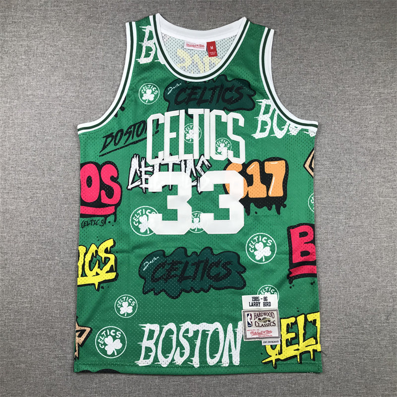 Boston Celtics Larry Bird #33 "Graffiti" 1985-86 Throwback Jersey — Embroidered
