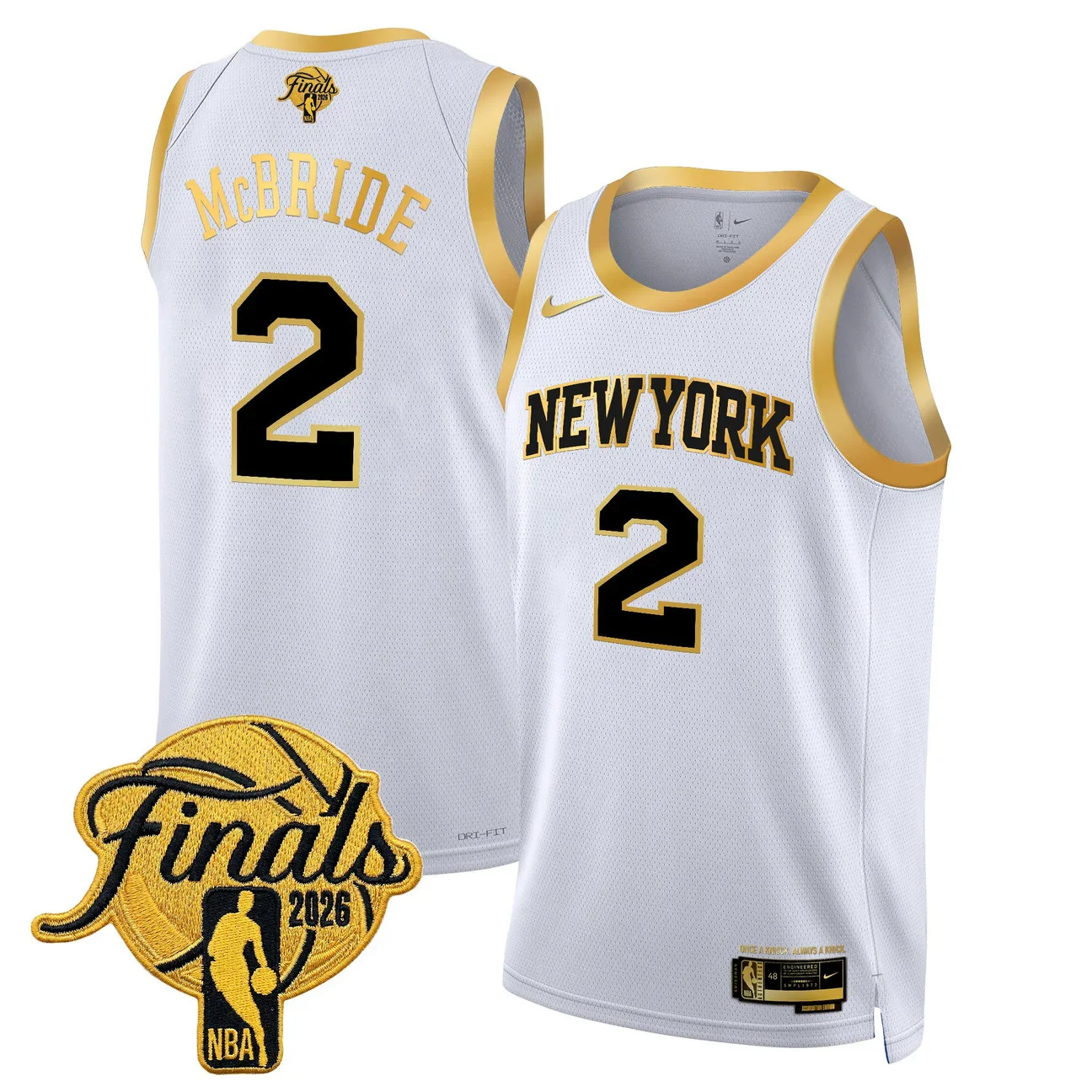 Miles McBride #2 New York Knicks 2026 Finals Swingman White Gold Jersey - All Stitched