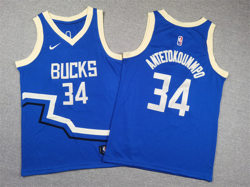 Youth Giannis Antetokounmpo Milwaukee Bucks #34 City Edition Embroidered Jersey