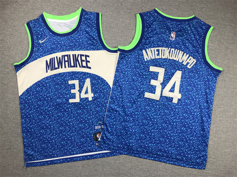 Youth Giannis Antetokounmpo Milwaukee Bucks #34 City Edition Embroidered Jersey