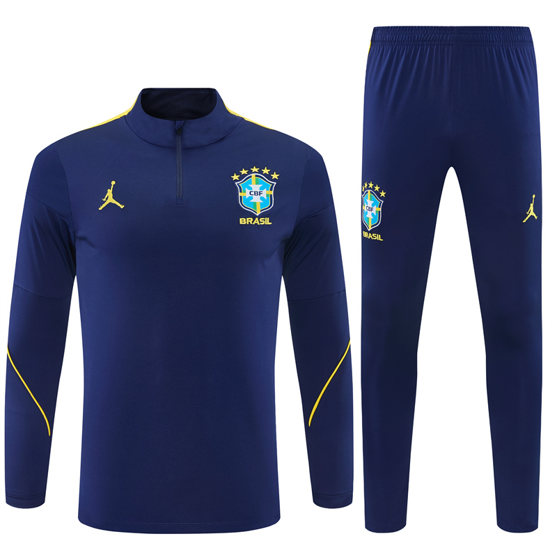 Brazil National Team 2025/2026 Season Dark Blue Long-Sleeve Half-Zip Training Set