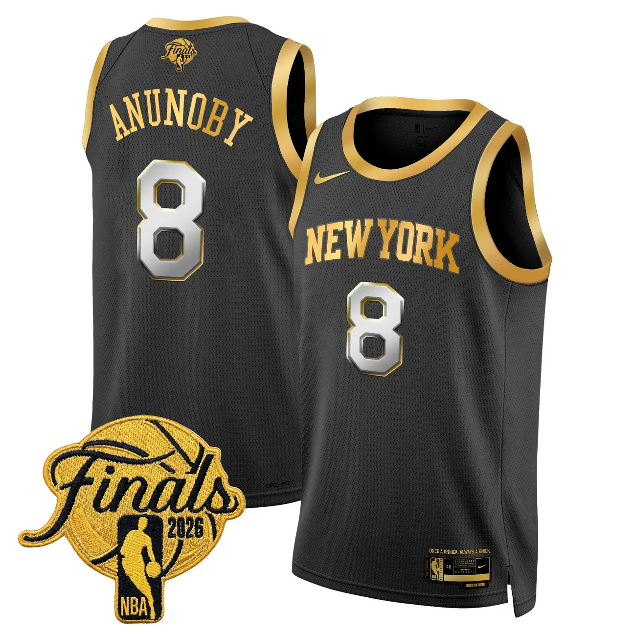 OG Anunoby #8 New York Knicks 2026 Finals Swingman Black Gold Jersey - All Stitched