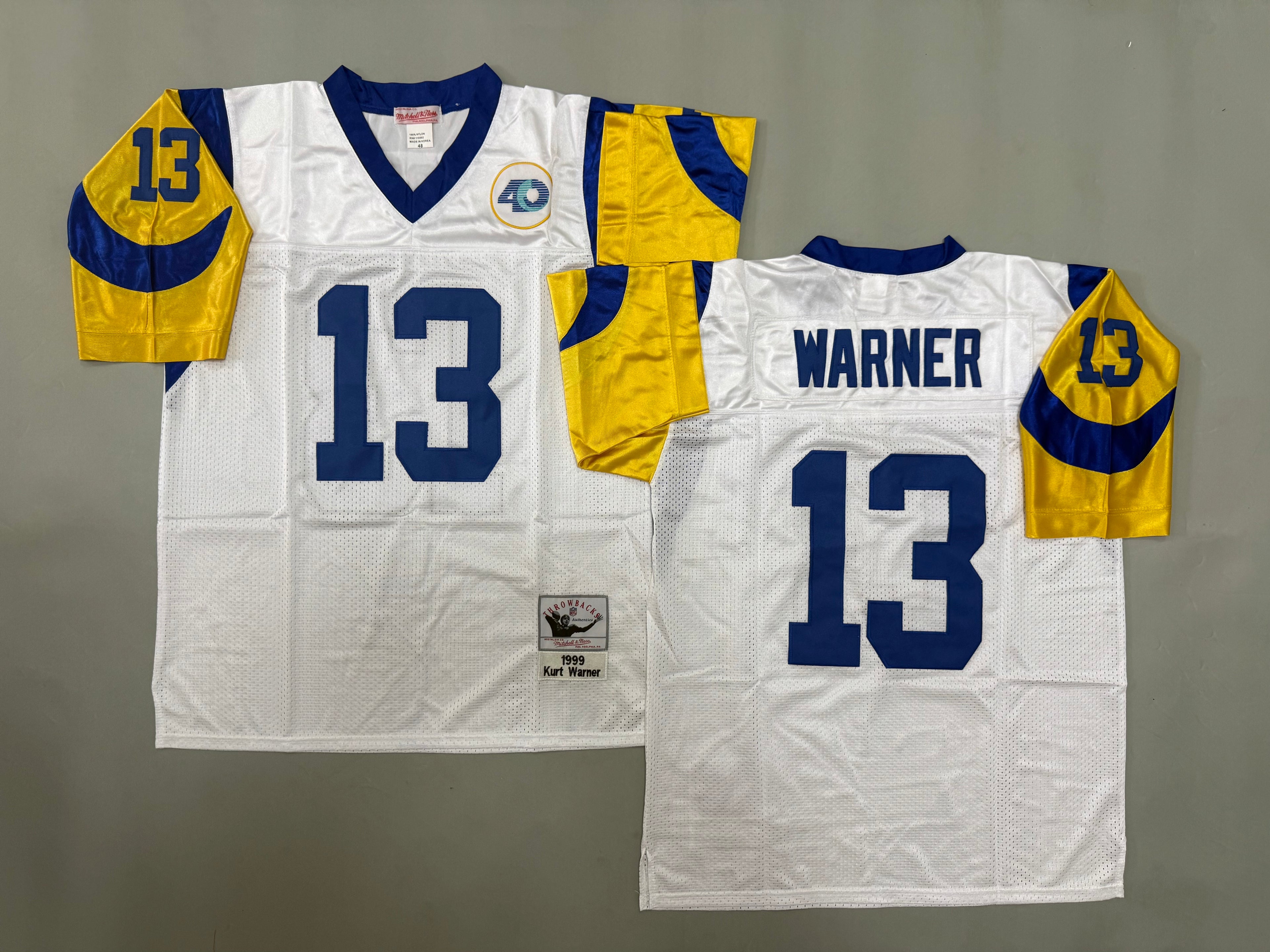 Mens Kurt Warner#13 white Los Angeles Rams Vintage Throwback Jersey