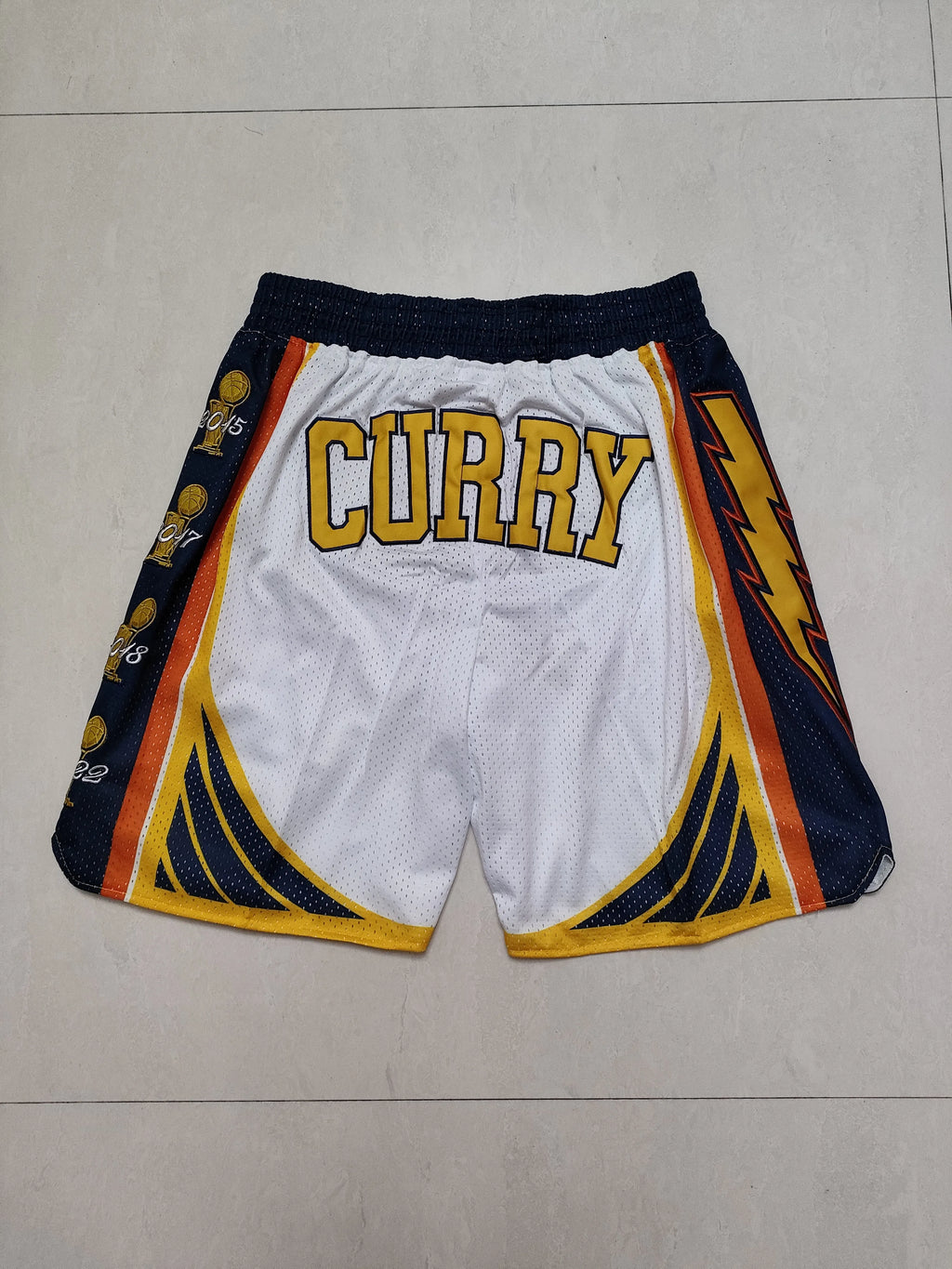 Golden State Warriors White Curry Championship Full Density Embroidered Pocket Shorts
