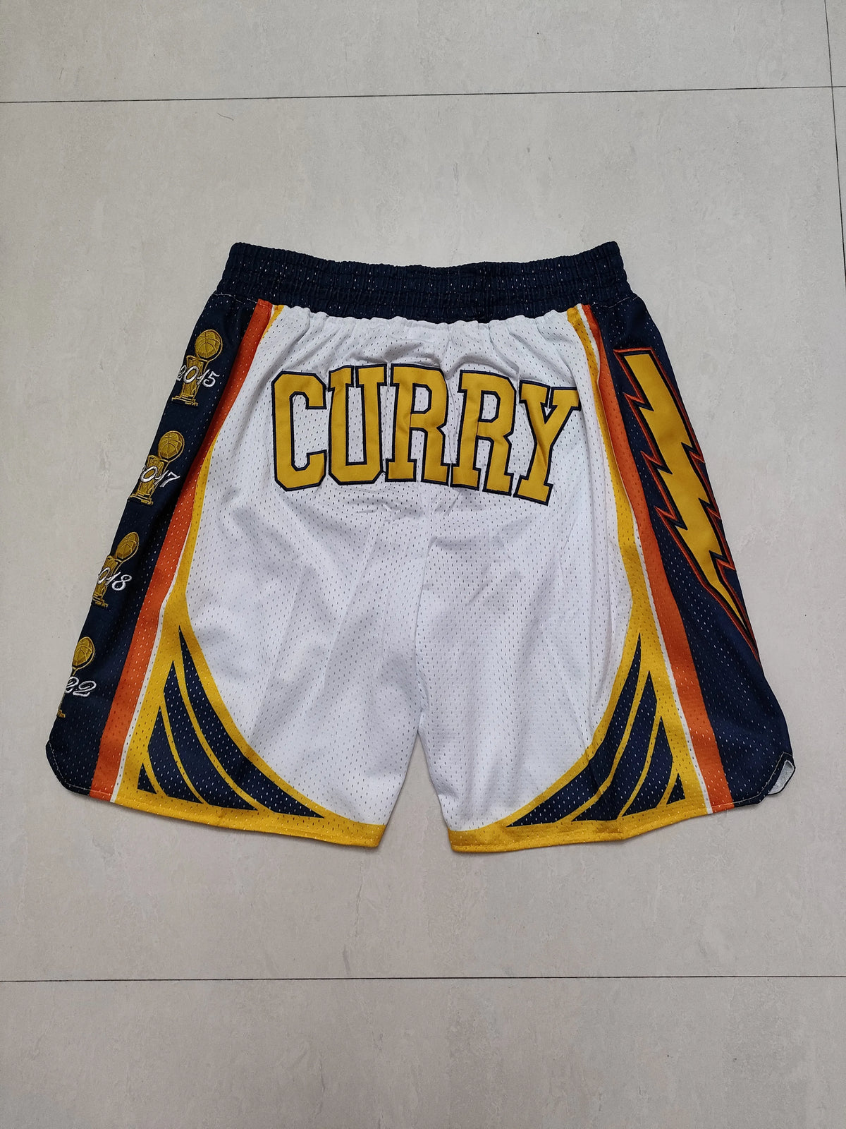 Golden State Warriors White Curry Championship Full Density Embroidered Pocket Shorts