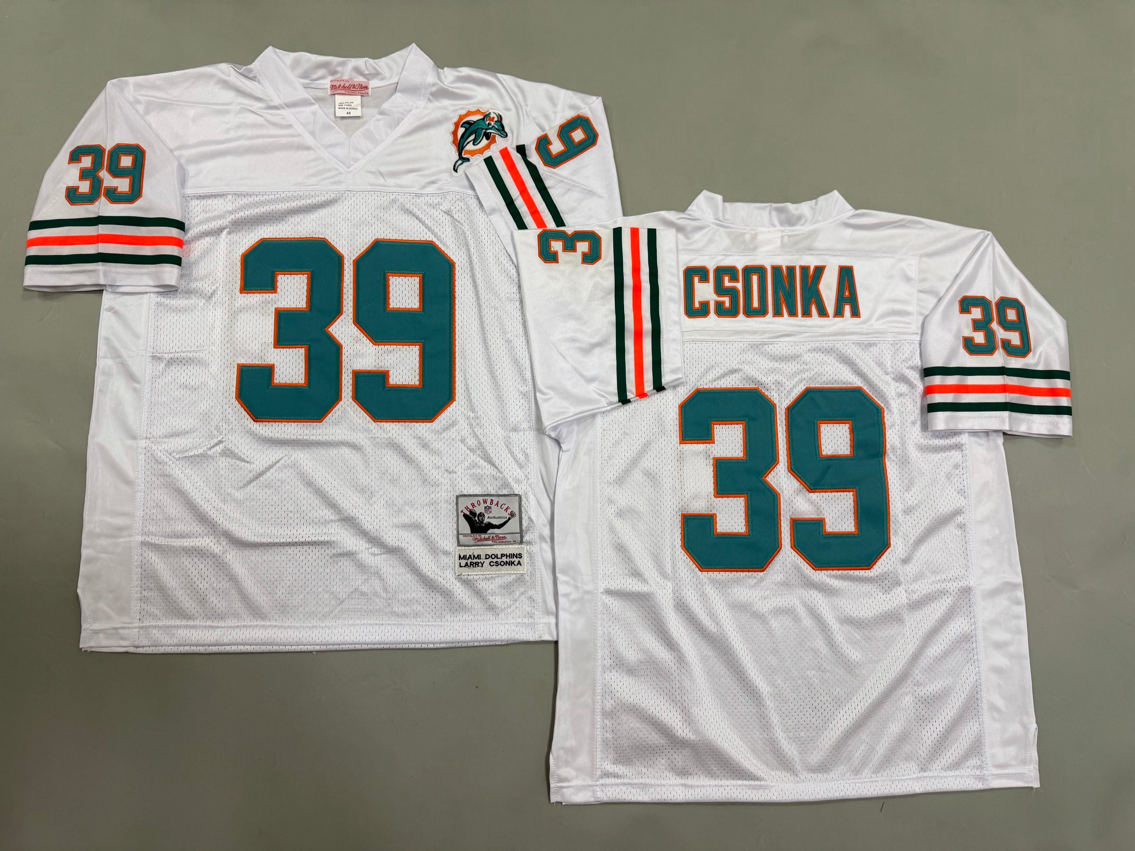 Mens Larry Csonka#39 white Miami Dolphins Vintage Throwback Jersey