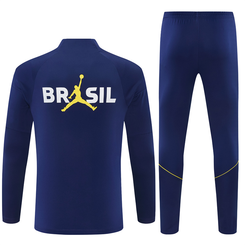 Brazil National Team 2025/2026 Season Dark Blue Long-Sleeve Half-Zip Training Set