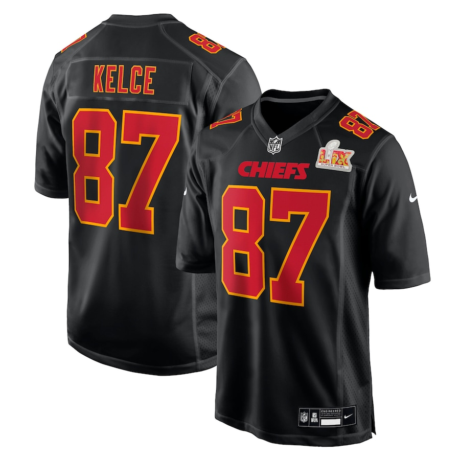 Men's Kansas City Chiefs Travis Kelce  Carbon Black Super Bowl LIX Fashion Game Jersey
