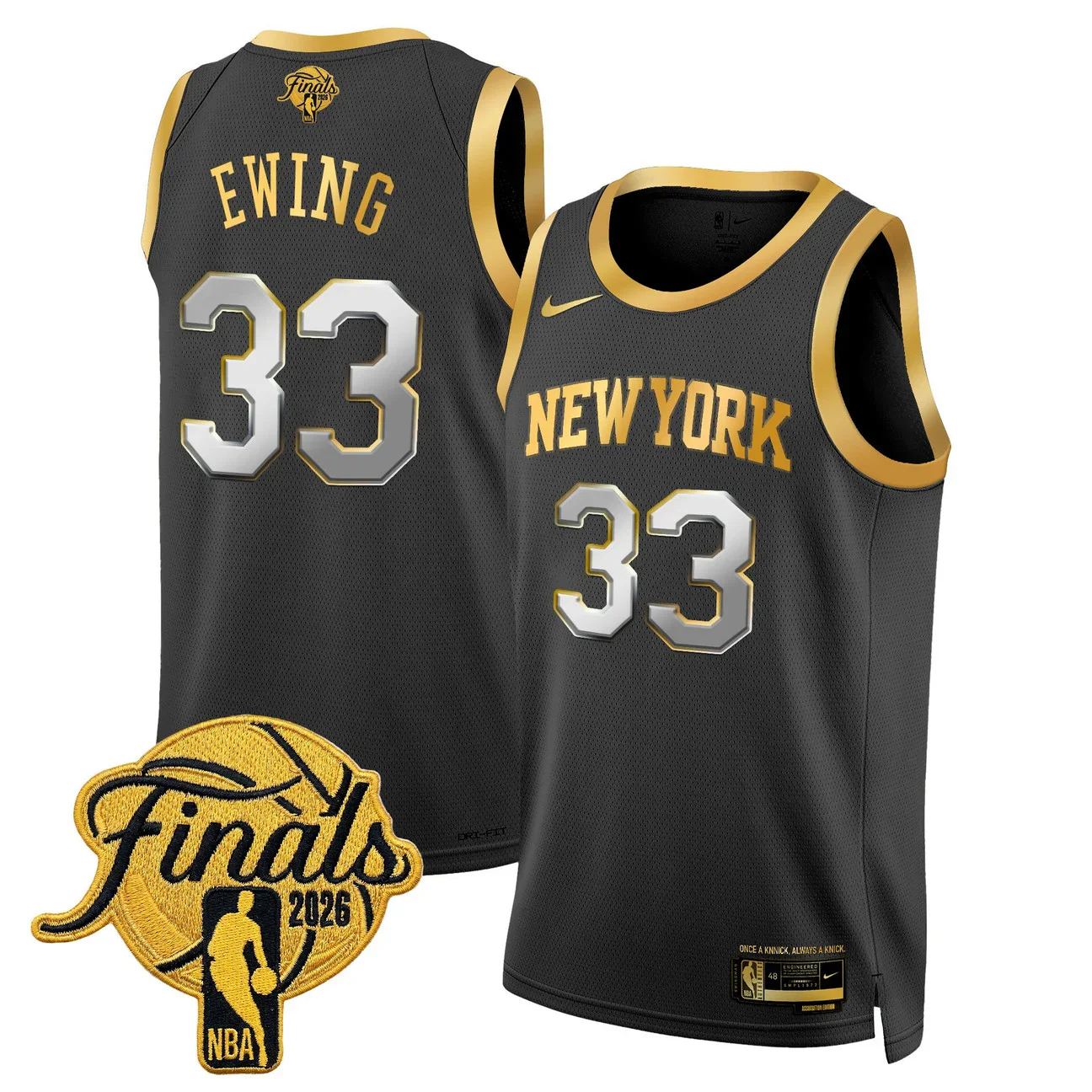Patrick Ewing #33 New York Knicks 2026 Finals Swingman Black Gold Jersey - All Stitched