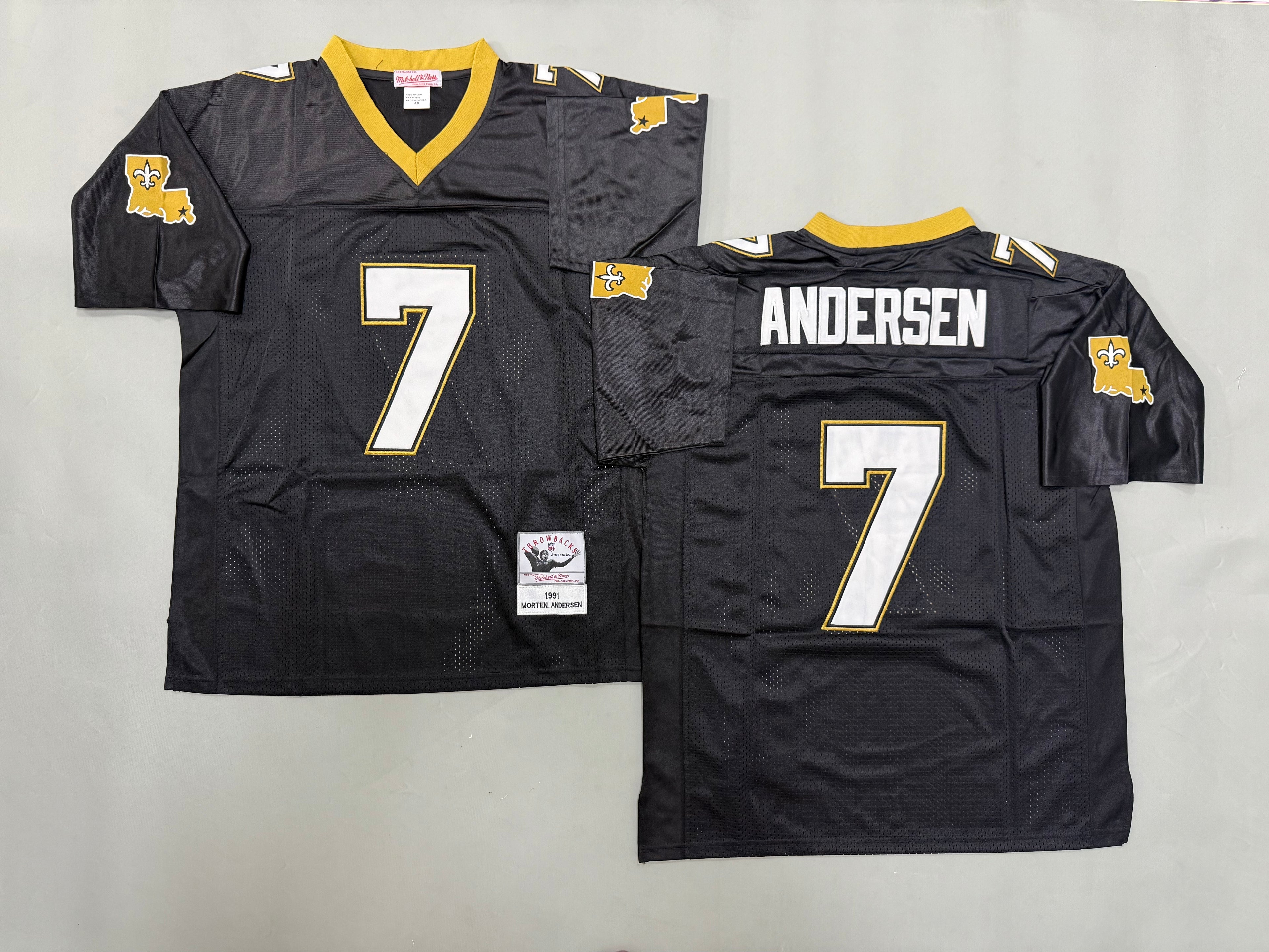 Mens Morten Andersen#7 black New Orleans Saints Vintage Throwback Jersey