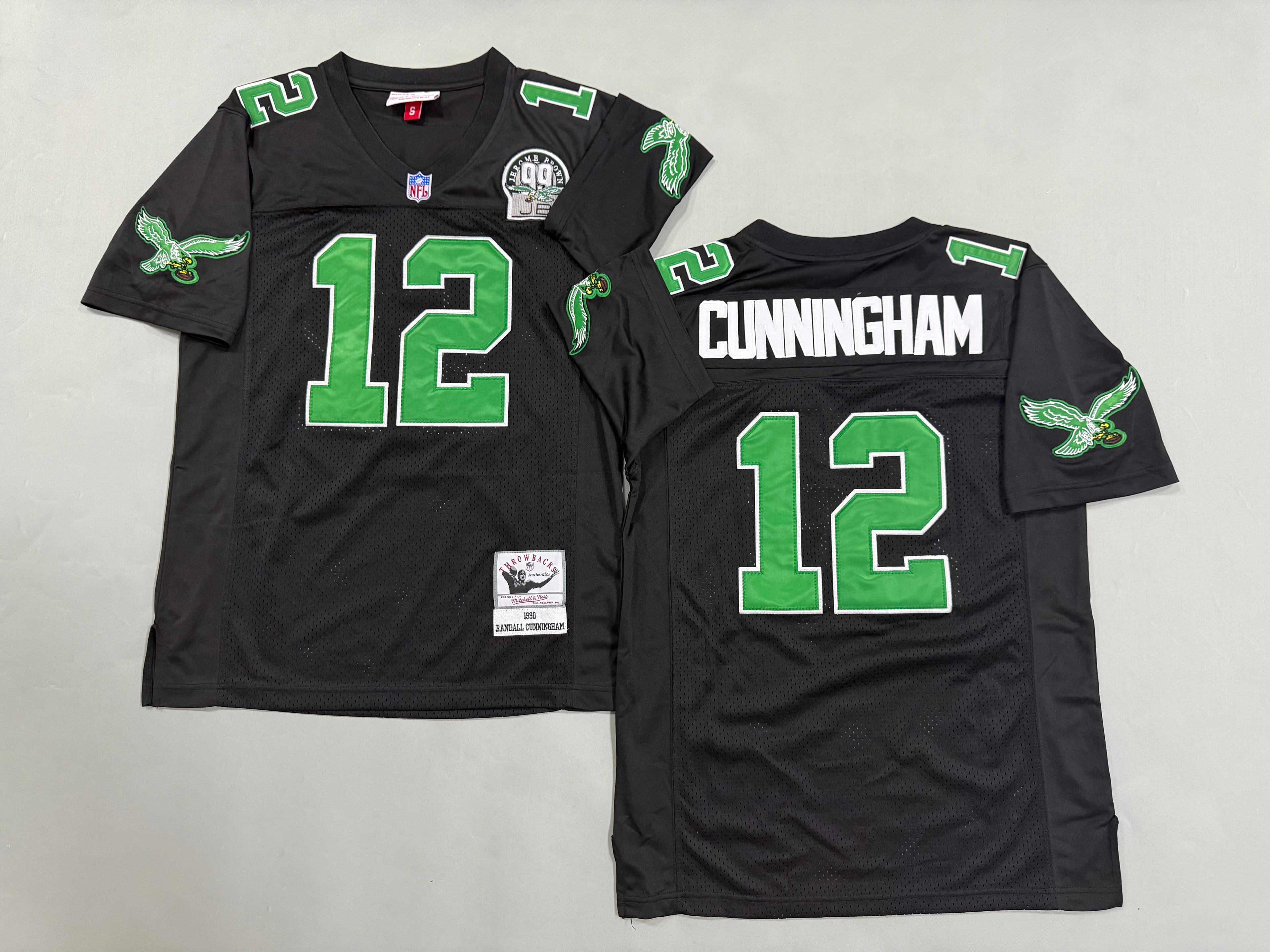 Mens Randall Cunningham#12 black Philadelphia Eagles Vintage Throwback Jersey