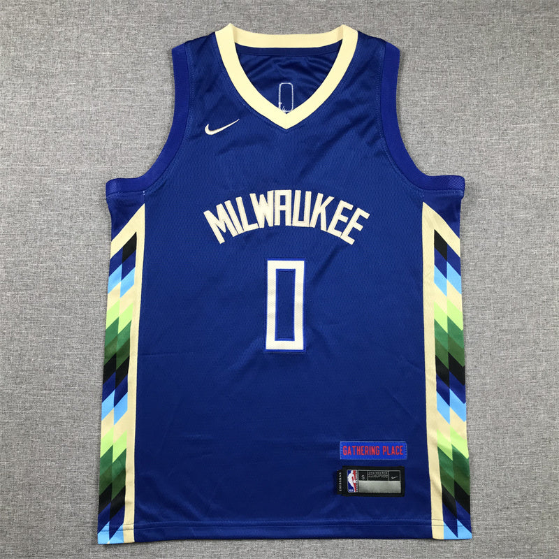 Youth Damian Lillard Milwaukee Bucks #0 City Edition Embroidered Jersey