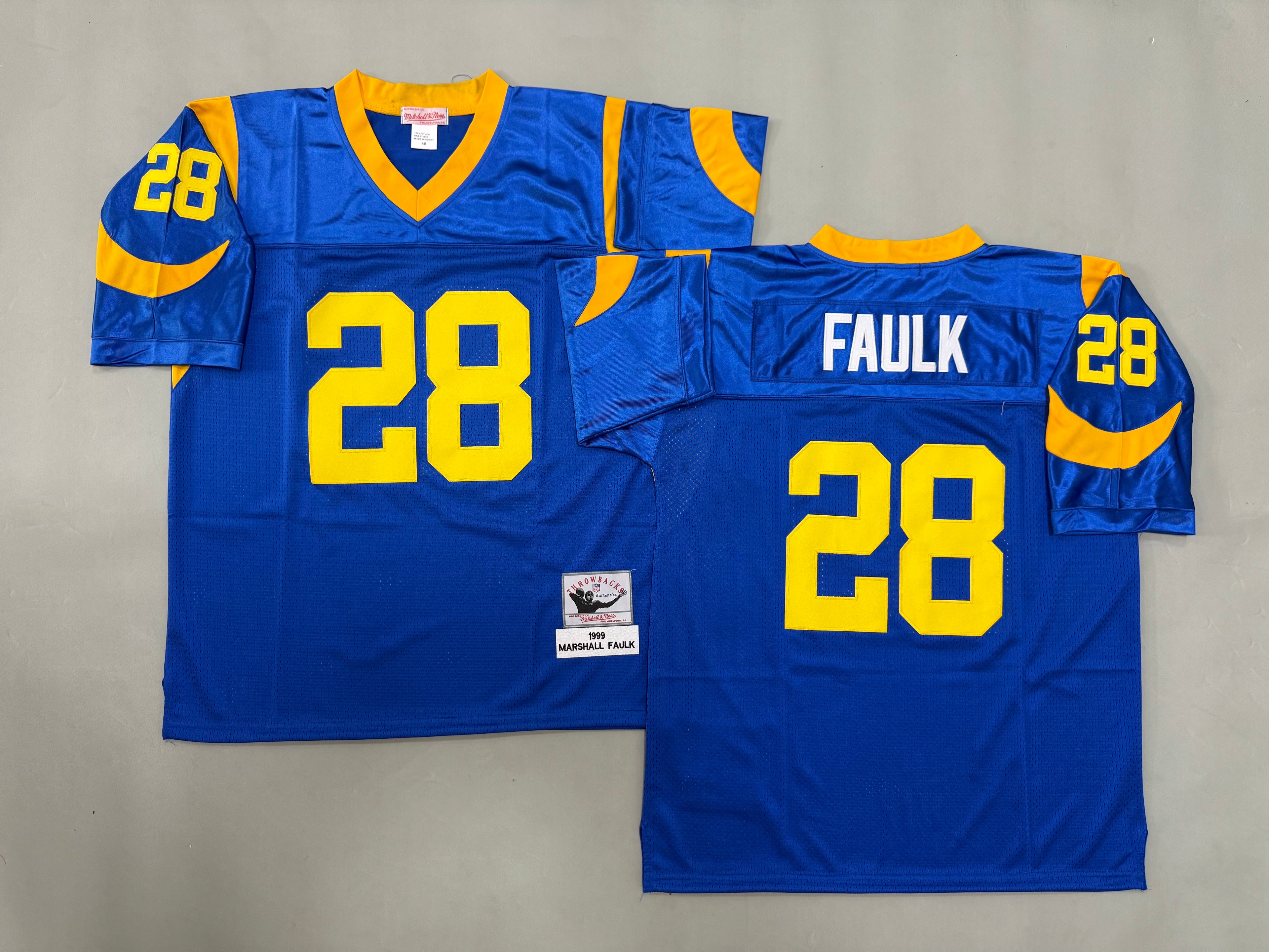 Mens Marshall Faulk#28 Los Angeles Rams Vintage Throwback Jersey