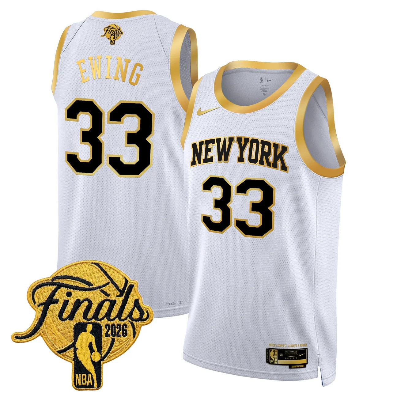 Patrick Ewing #33 New York Knicks 2026 Finals Swingman White Gold Jersey - All Stitched