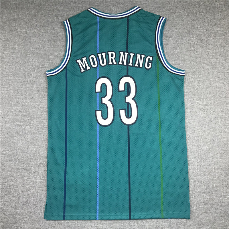Charlotte Hornets Alonzo Mourning #33 1992-93 Throwback — Embroidered Jersey