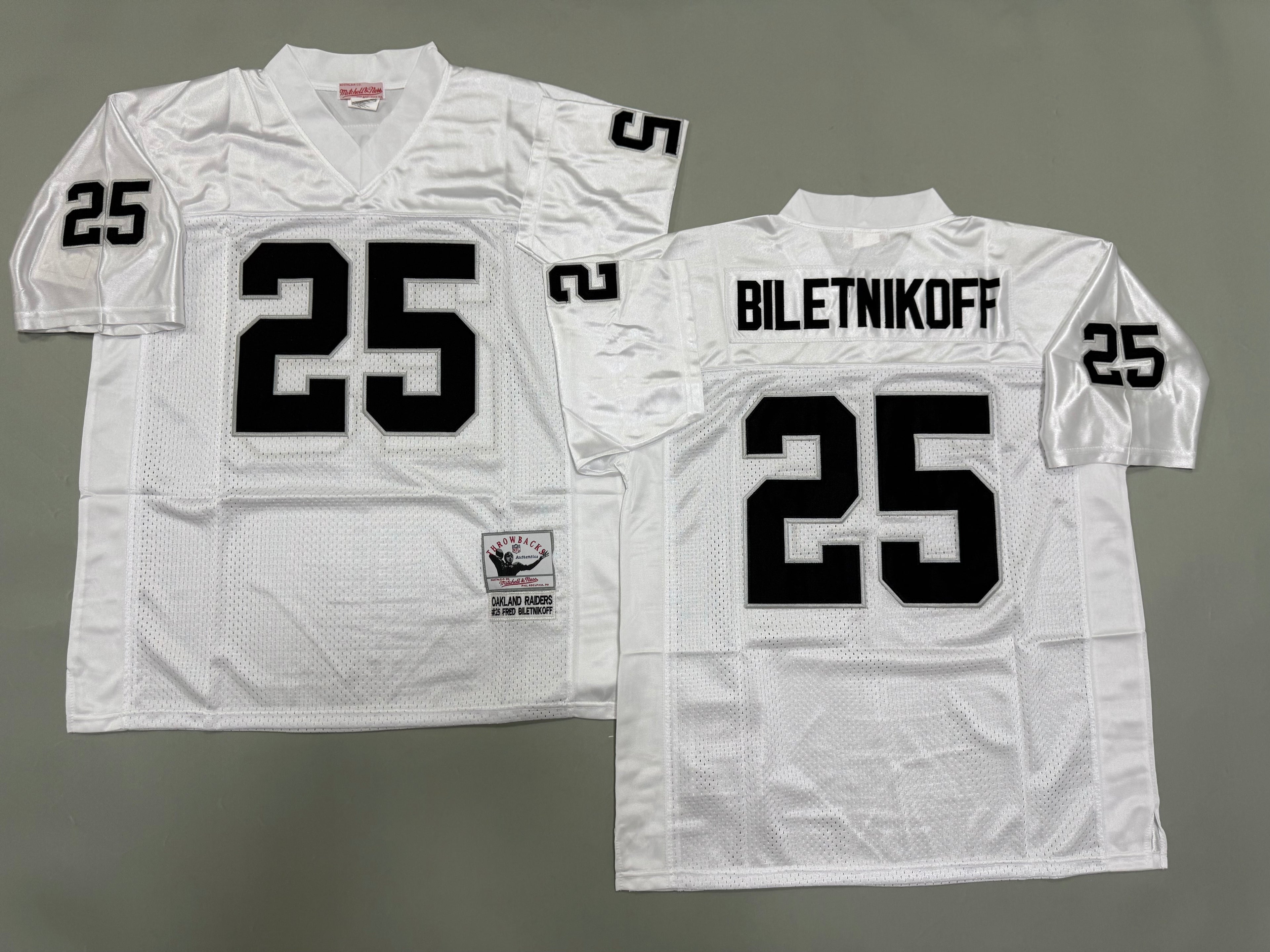 Mens Fred Biletnikoff#25 white Los Angeles Raiders Vintage Throwback Jersey