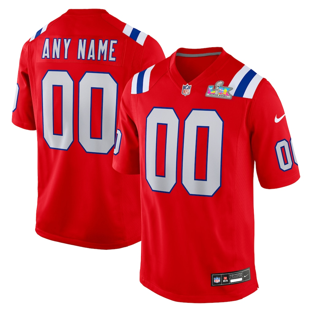Custom New England Patriots Red Super Bowl LX Patch Game Jersey