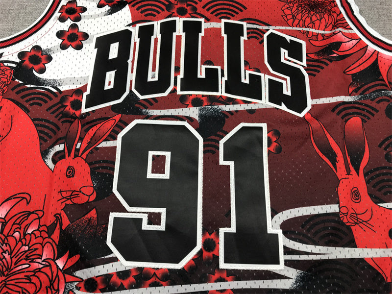 Chicago Bulls Dennis Rodman #91 1997-98 Year of the Rabbit Throwback — Embroidered Jersey