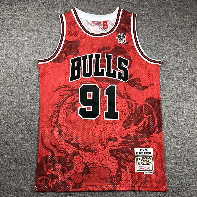 Chicago Bulls Dennis Rodman #91 1997-98 Year of the Dragon Throwback — Embroidered Jersey